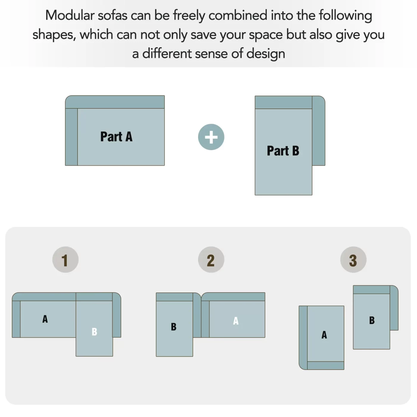 112.2*74" Modular Modular Combination Living Room Sofa Set, Modern Minimalist Sofa, Living Room Upholstered Sofa Bed, Bedroom, 2pcs Computer Free Combination, L-Shaped,Blue Gray