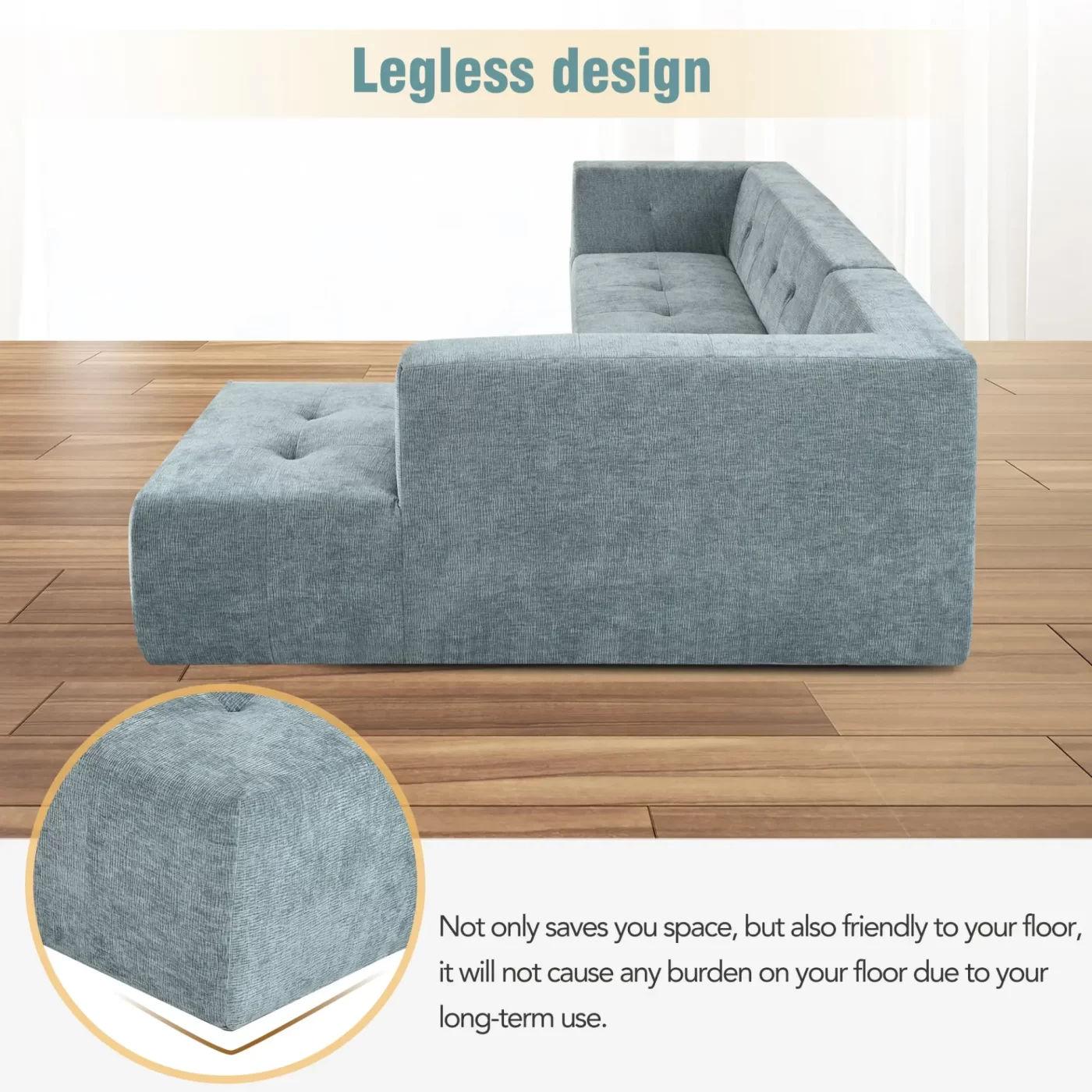 112.2*74" Modular Modular Combination Living Room Sofa Set, Modern Minimalist Sofa, Living Room Upholstered Sofa Bed, Bedroom, 2pcs Computer Free Combination, L-Shaped,Blue Gray