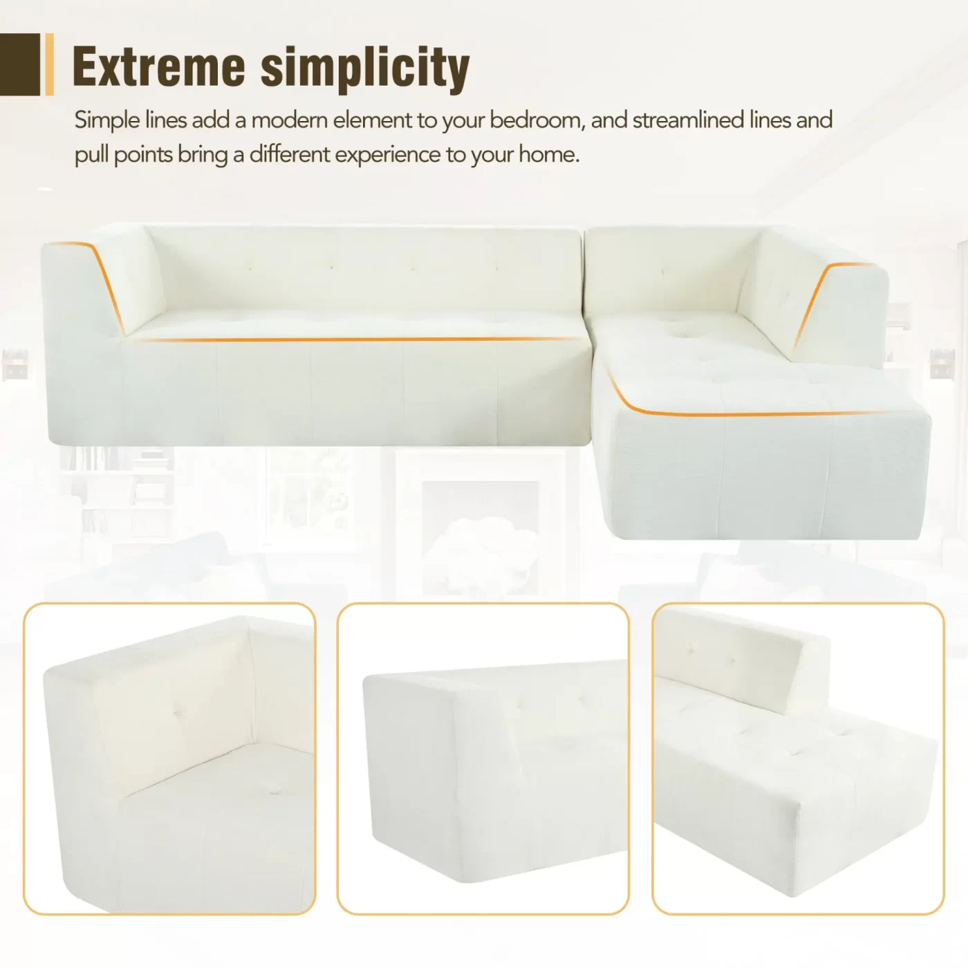 112.2*74" Modular Modular Combination Living Room Sofa Set, Modern Minimalist Sofa, Living Room Upholstered Sofa Bed, Bedroom, 2pcs Computer Free Combination, L-Shaped,Beige