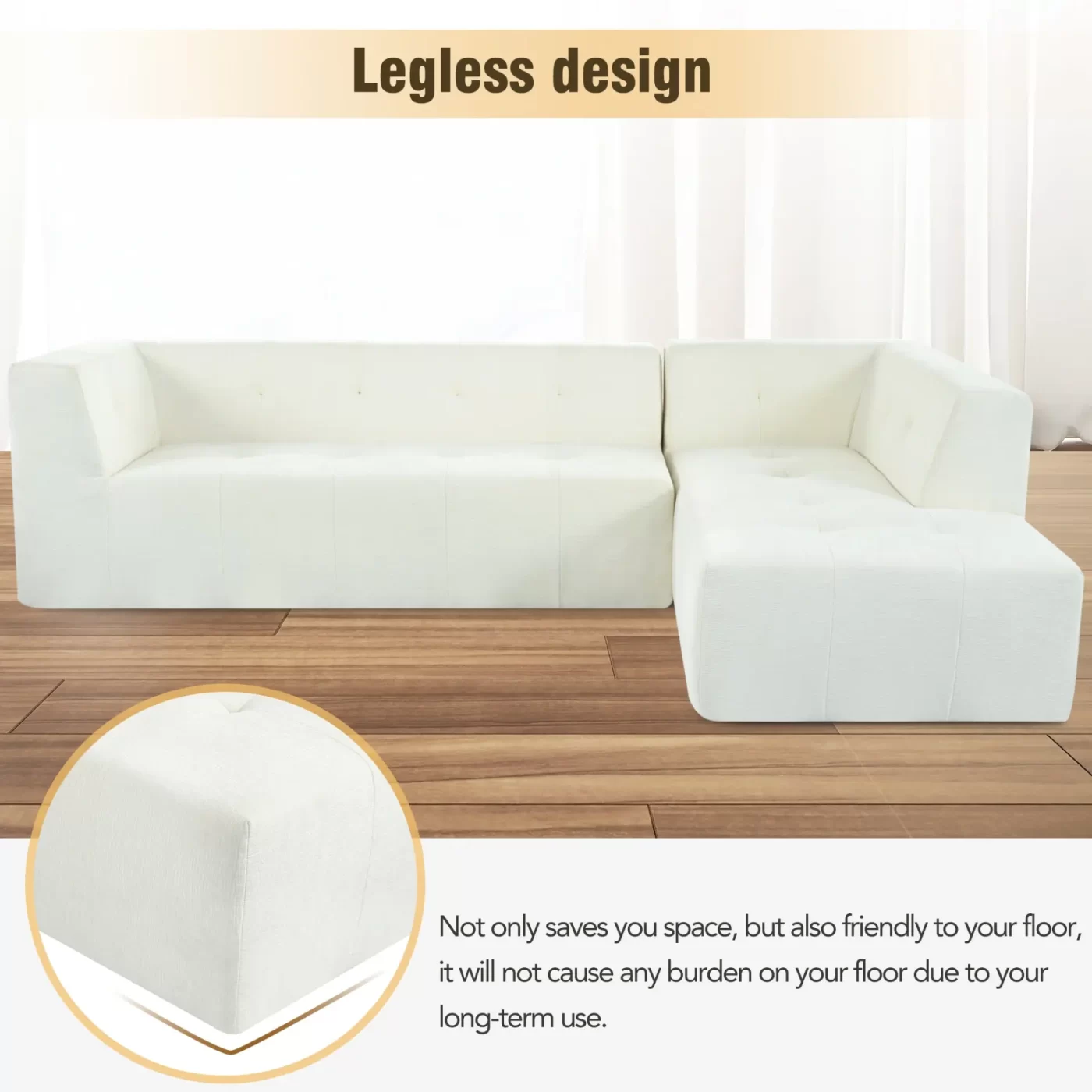 112.2*74" Modular Modular Combination Living Room Sofa Set, Modern Minimalist Sofa, Living Room Upholstered Sofa Bed, Bedroom, 2pcs Computer Free Combination, L-Shaped,Beige