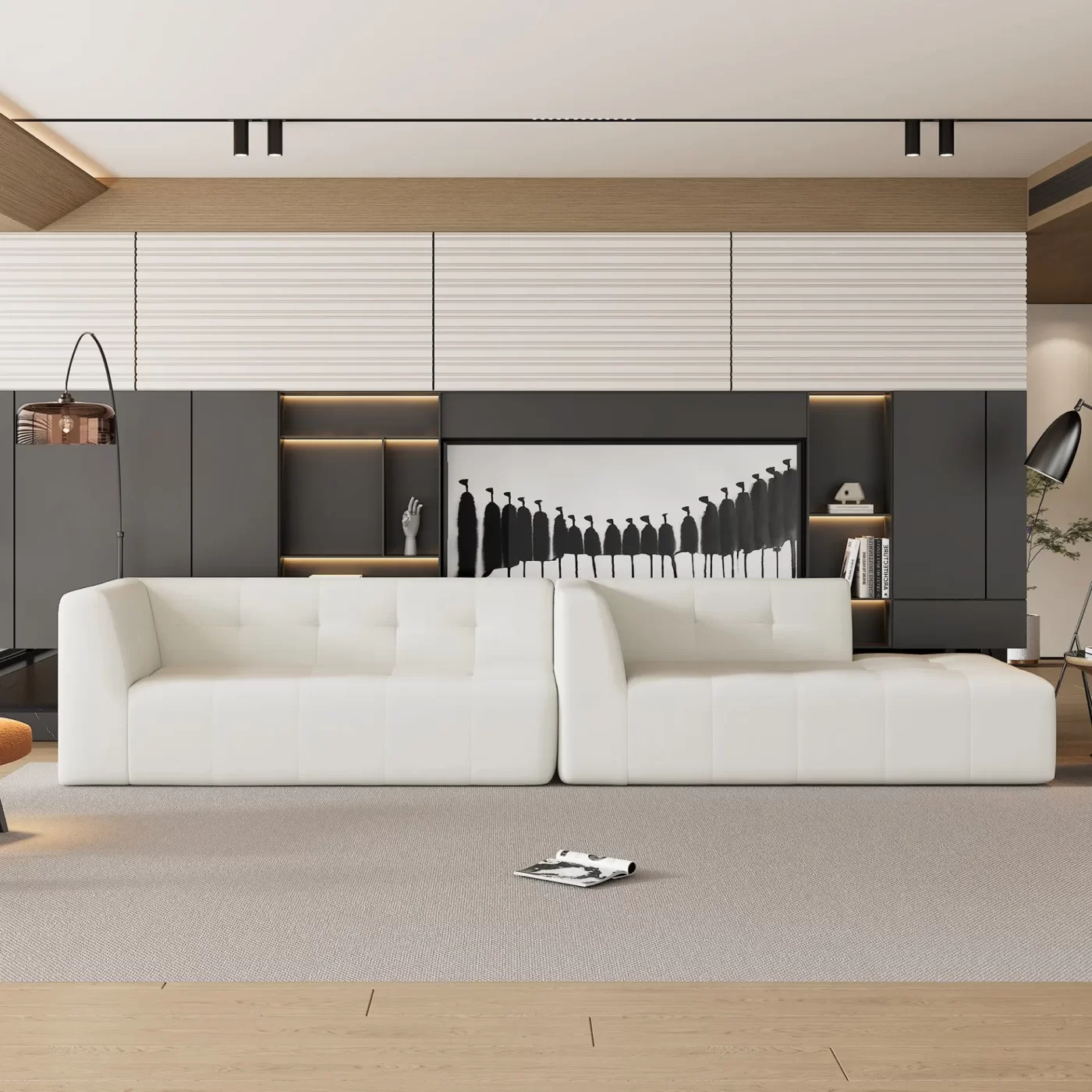 112.2*74" Modular Modular Combination Living Room Sofa Set, Modern Minimalist Sofa, Living Room Upholstered Sofa Bed, Bedroom, 2pcs Computer Free Combination, L-Shaped,Beige