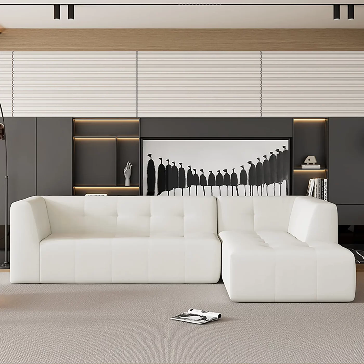 112.2*74" Modular Modular Combination Living Room Sofa Set, Modern Minimalist Sofa, Living Room Upholstered Sofa Bed, Bedroom, 2pcs Computer Free Combination, L-Shaped,Beige