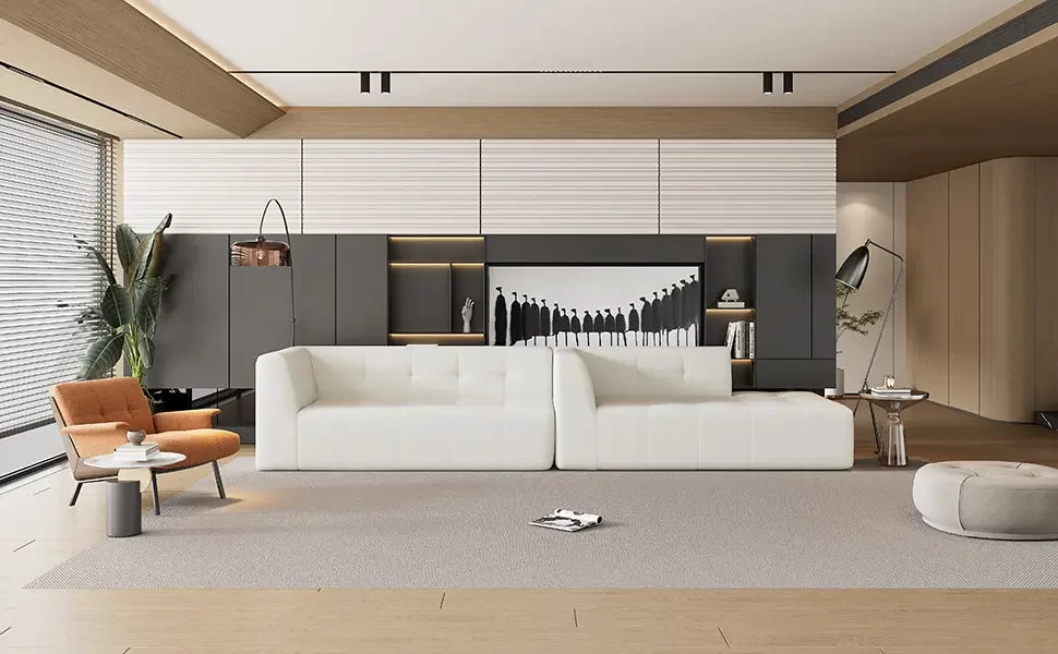 112.2*74" Modular Modular Combination Living Room Sofa Set, Modern Minimalist Sofa, Living Room Upholstered Sofa Bed, Bedroom, 2pcs Computer Free Combination, L-Shaped,Beige