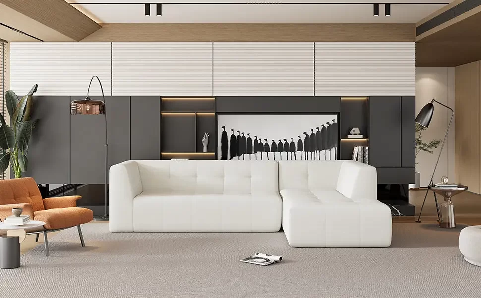 112.2*74" Modular Modular Combination Living Room Sofa Set, Modern Minimalist Sofa, Living Room Upholstered Sofa Bed, Bedroom, 2pcs Computer Free Combination, L-Shaped,Beige