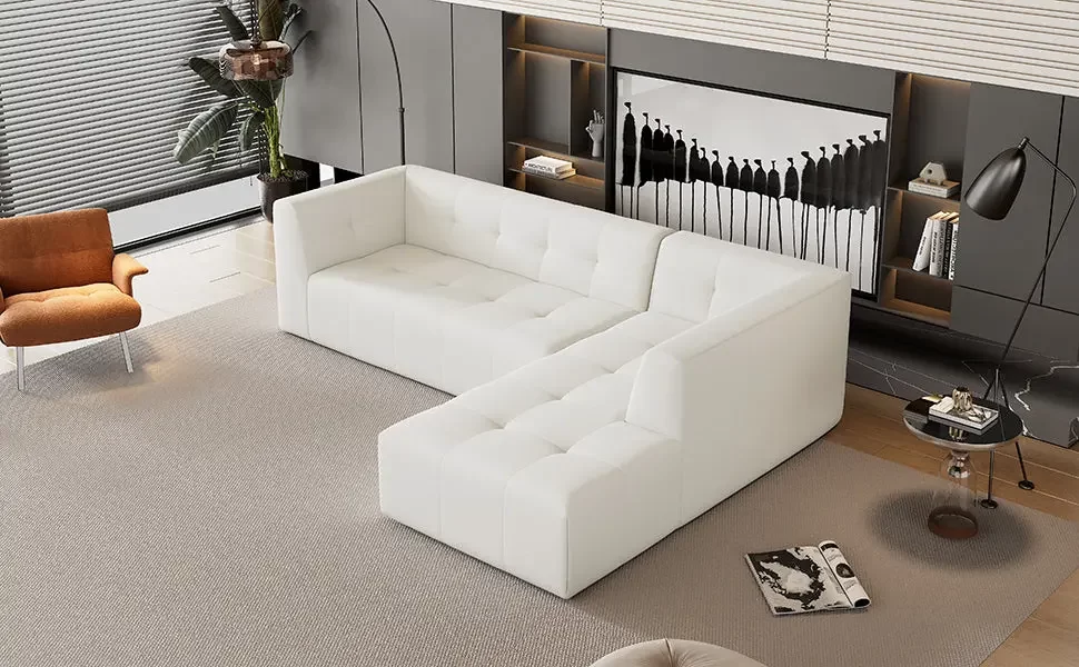 112.2*74" Modular Modular Combination Living Room Sofa Set, Modern Minimalist Sofa, Living Room Upholstered Sofa Bed, Bedroom, 2pcs Computer Free Combination, L-Shaped,Beige