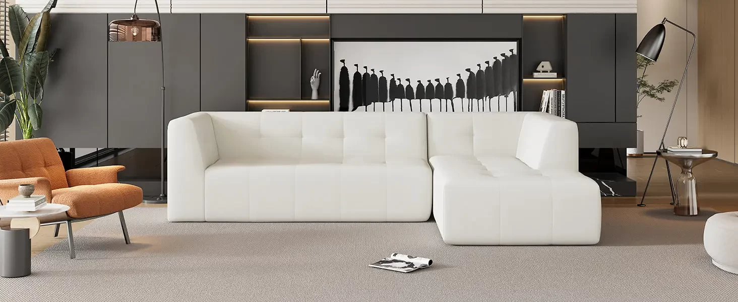 112.2*74" Modular Modular Combination Living Room Sofa Set, Modern Minimalist Sofa, Living Room Upholstered Sofa Bed, Bedroom, 2pcs Computer Free Combination, L-Shaped,Beige