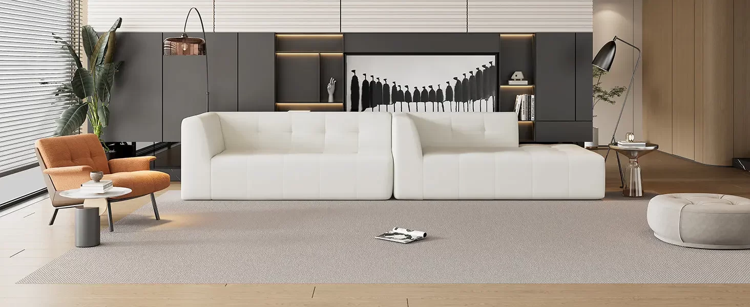112.2*74" Modular Modular Combination Living Room Sofa Set, Modern Minimalist Sofa, Living Room Upholstered Sofa Bed, Bedroom, 2pcs Computer Free Combination, L-Shaped,Beige
