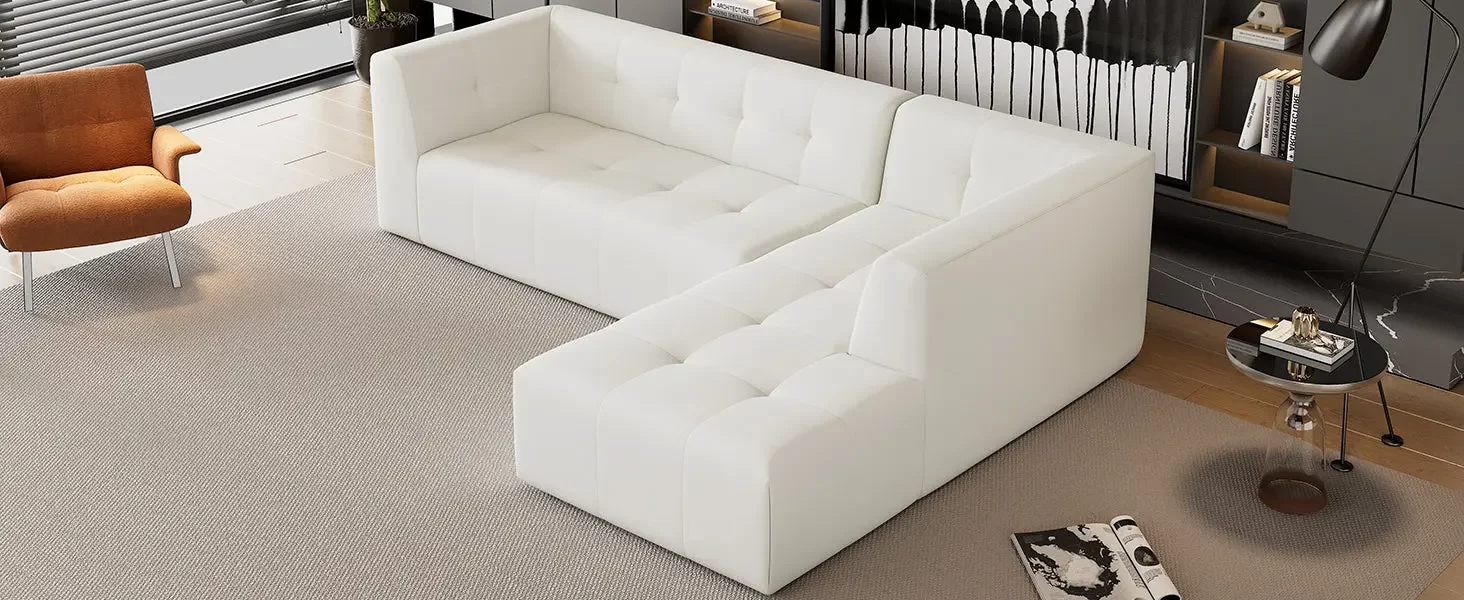 112.2*74" Modular Modular Combination Living Room Sofa Set, Modern Minimalist Sofa, Living Room Upholstered Sofa Bed, Bedroom, 2pcs Computer Free Combination, L-Shaped,Beige