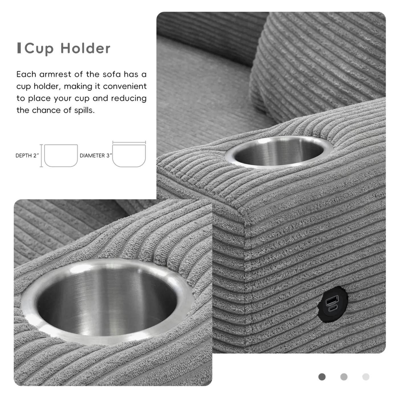 134*54" Oversized Corduroy Sectional Sofa,L Shaped Cloud Couch with USB Charging Port,Cup Holder,Deep and Wide Seat Sofa with 50" Chaise,Comfy Indoor Furniture for Living Room,3 Colors