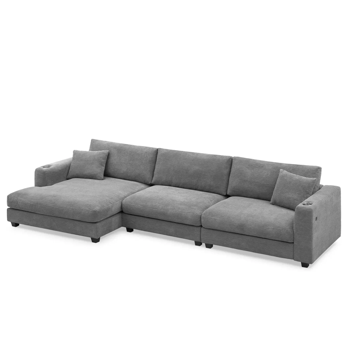 134*54" Oversized Corduroy Sectional Sofa,L Shaped Cloud Couch with USB Charging Port,Cup Holder,Deep and Wide Seat Sofa with 50" Chaise,Comfy Indoor Furniture for Living Room,3 Colors