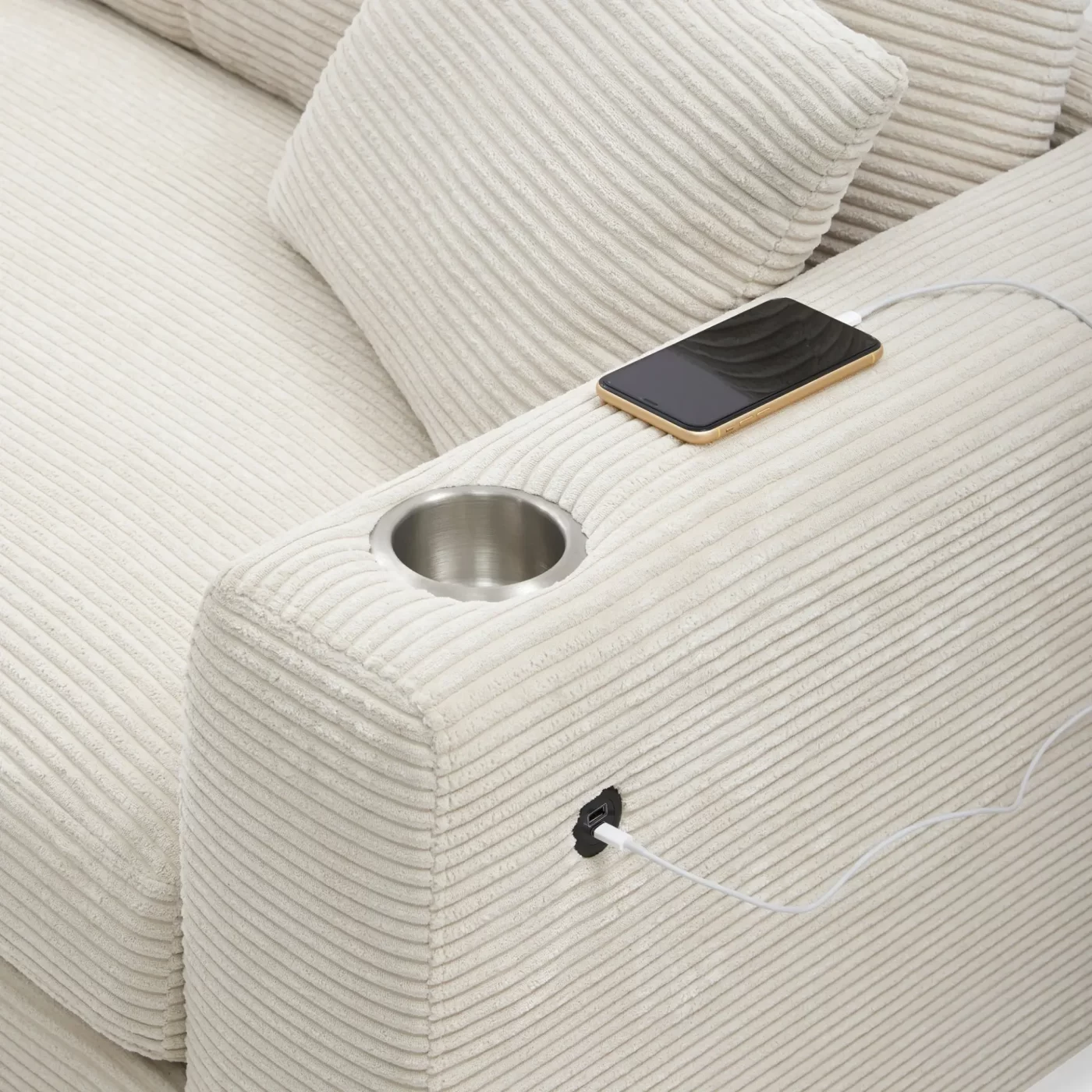 134*54" Oversized Corduroy Sectional Sofa,L Shaped Cloud Couch with USB Charging Port,Cup Holder,Deep and Wide Seat Sofa with 50" Chaise,Comfy Indoor Furniture for Living Room,3 Colors