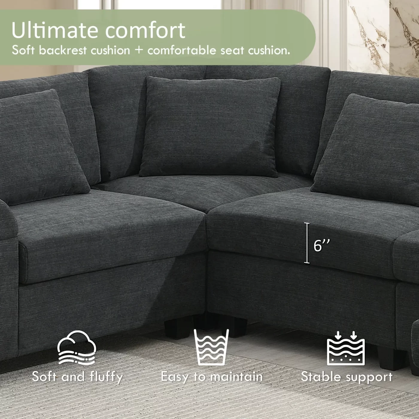 128*67" U Shaped Sectional Sofa,6 Seat Chenille Couch Set with Oversized Ottoman,Hidden Armrest Storage and Cup Holders,USB Charging Ports,Wide Seat Sofa for Living Room,Apartment,2 Colors