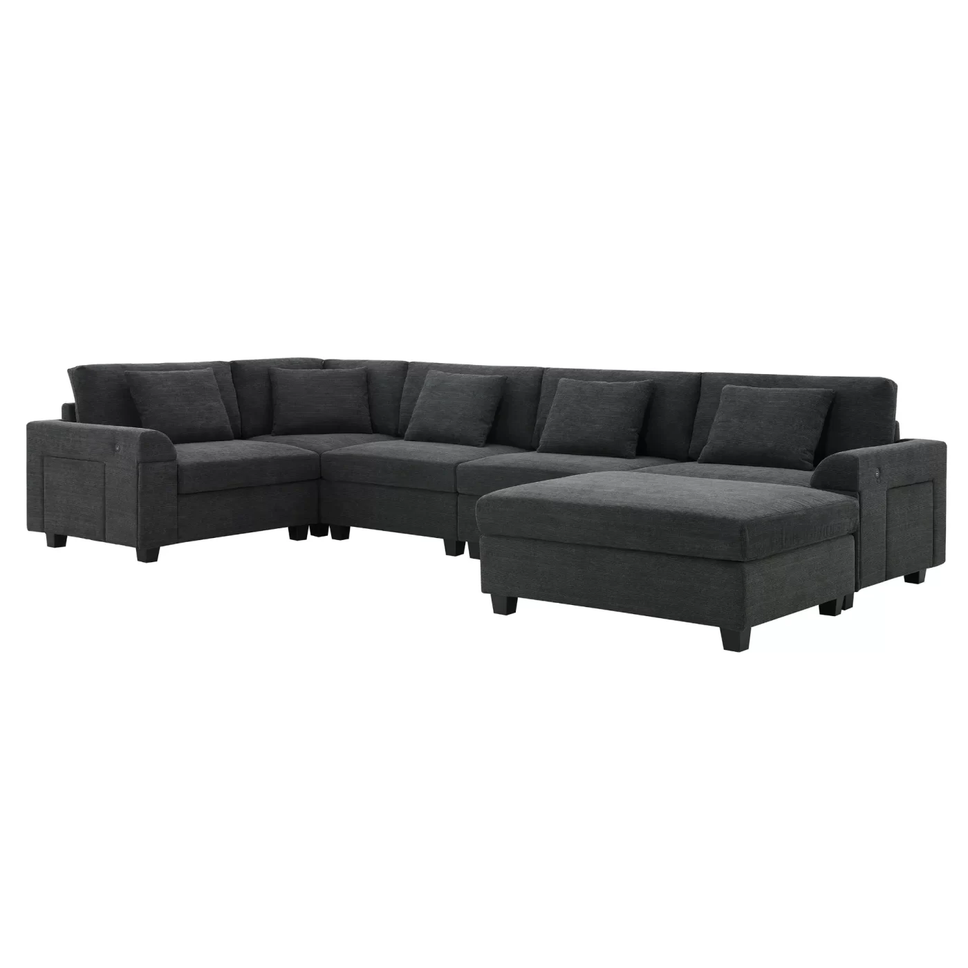 128*67" U Shaped Sectional Sofa,6 Seat Chenille Couch Set with Oversized Ottoman,Hidden Armrest Storage and Cup Holders,USB Charging Ports,Wide Seat Sofa for Living Room,Apartment,2 Colors