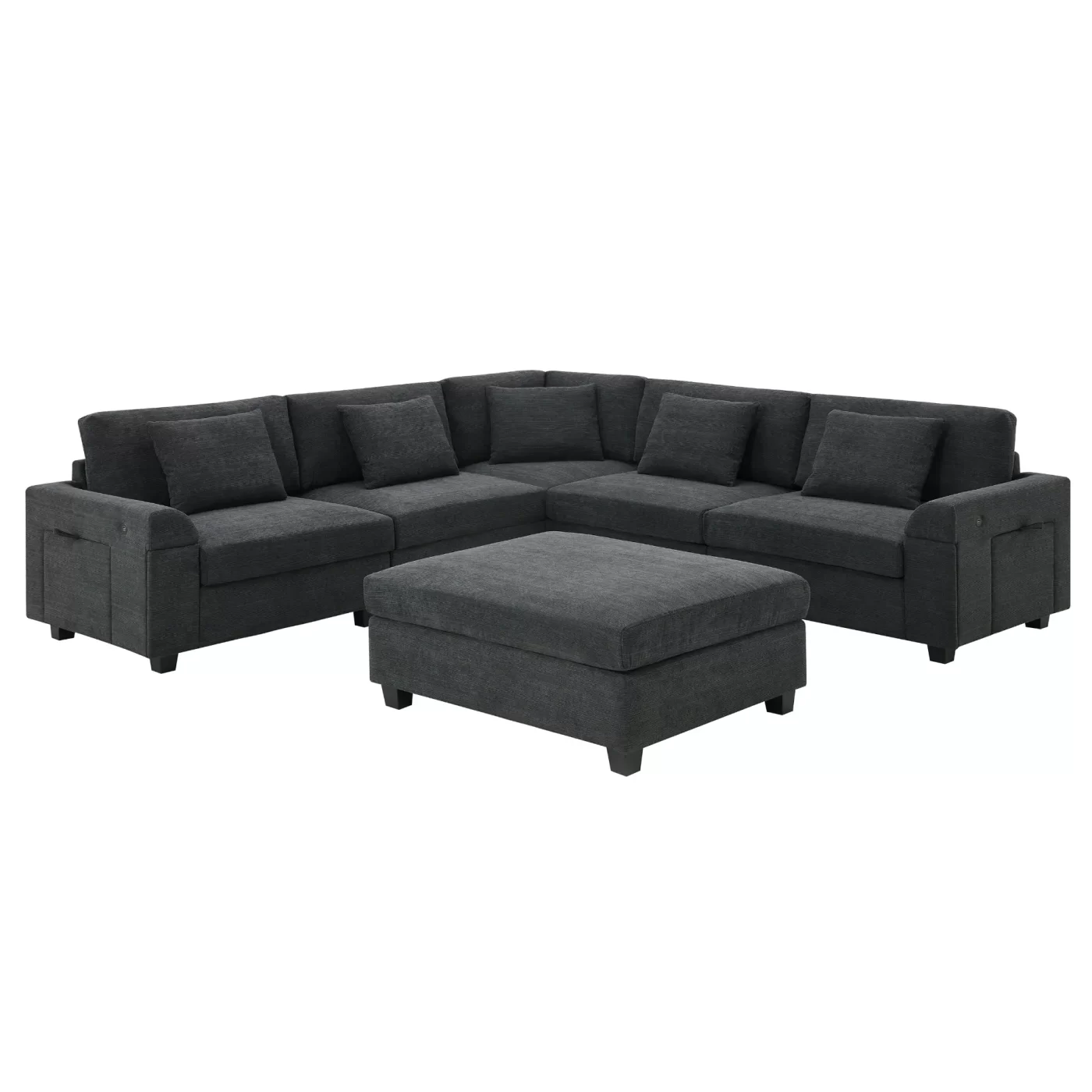 128*67" U Shaped Sectional Sofa,6 Seat Chenille Couch Set with Oversized Ottoman,Hidden Armrest Storage and Cup Holders,USB Charging Ports,Wide Seat Sofa for Living Room,Apartment,2 Colors