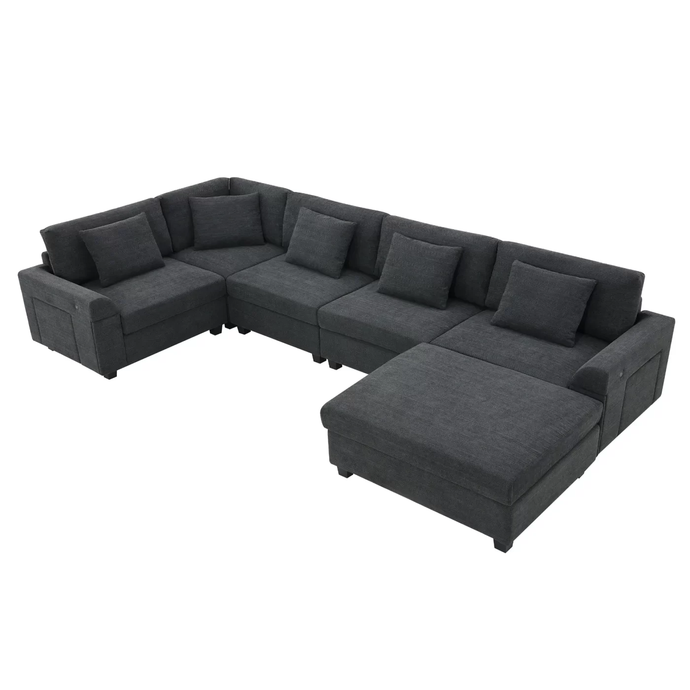 128*67" U Shaped Sectional Sofa,6 Seat Chenille Couch Set with Oversized Ottoman,Hidden Armrest Storage and Cup Holders,USB Charging Ports,Wide Seat Sofa for Living Room,Apartment,2 Colors