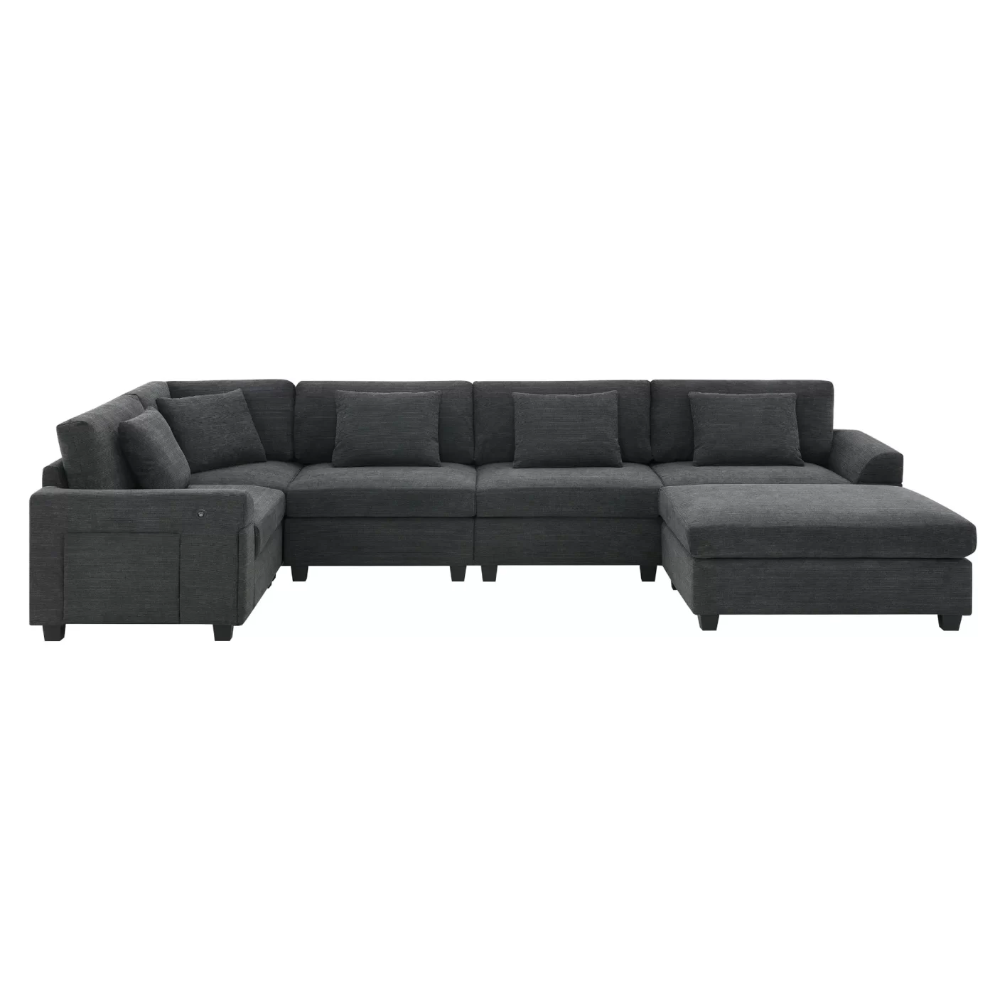 128*67" U Shaped Sectional Sofa,6 Seat Chenille Couch Set with Oversized Ottoman,Hidden Armrest Storage and Cup Holders,USB Charging Ports,Wide Seat Sofa for Living Room,Apartment,2 Colors