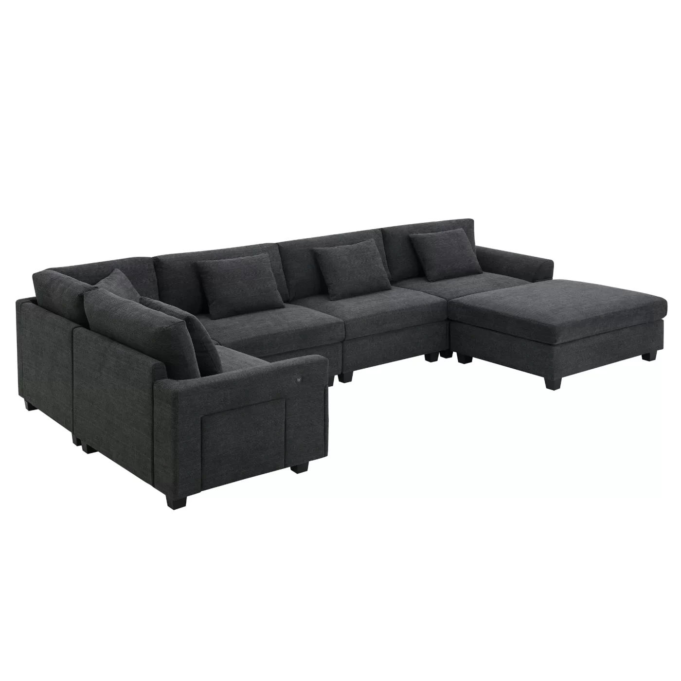 128*67" U Shaped Sectional Sofa,6 Seat Chenille Couch Set with Oversized Ottoman,Hidden Armrest Storage and Cup Holders,USB Charging Ports,Wide Seat Sofa for Living Room,Apartment,2 Colors
