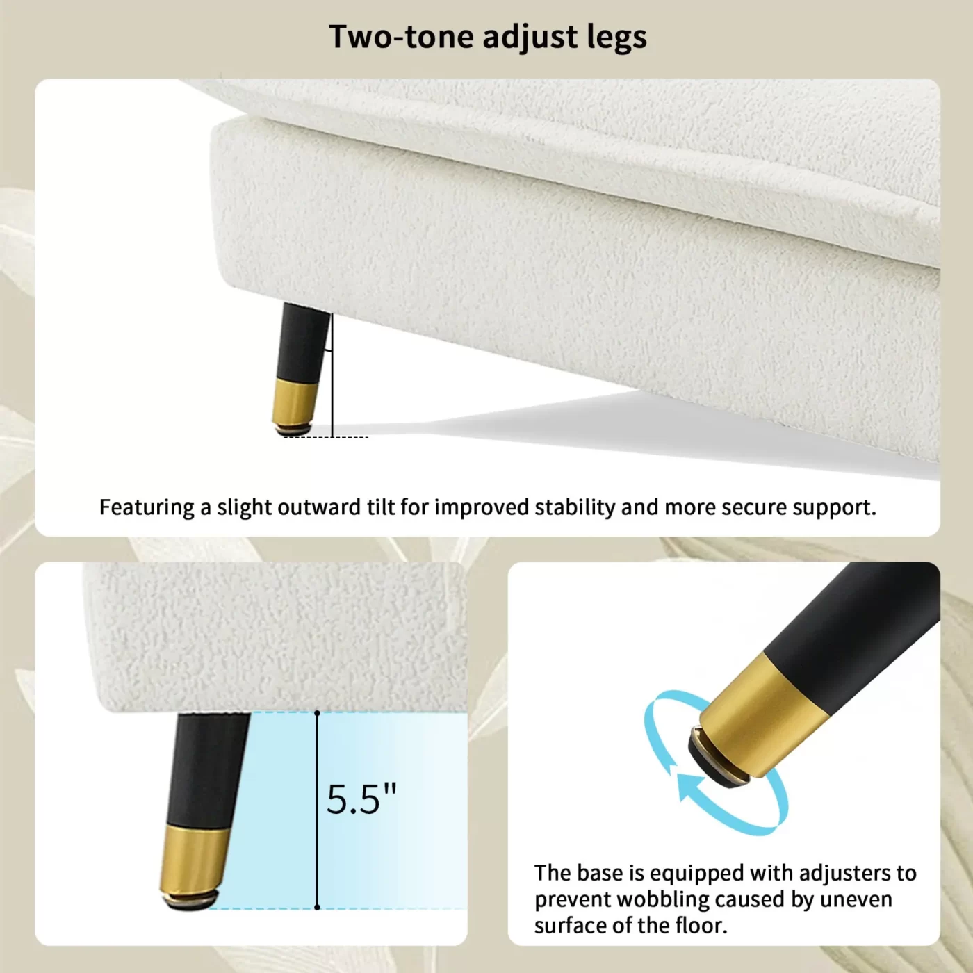 106*66.5" L shaped Convertible Sectional Sofa,4 Seat Tufted Couch Set with Two-tone Adjust Legs,Cloud Chenille Fabric,Movable Ottoman for Living Room, Apartment,Office,3 Colors