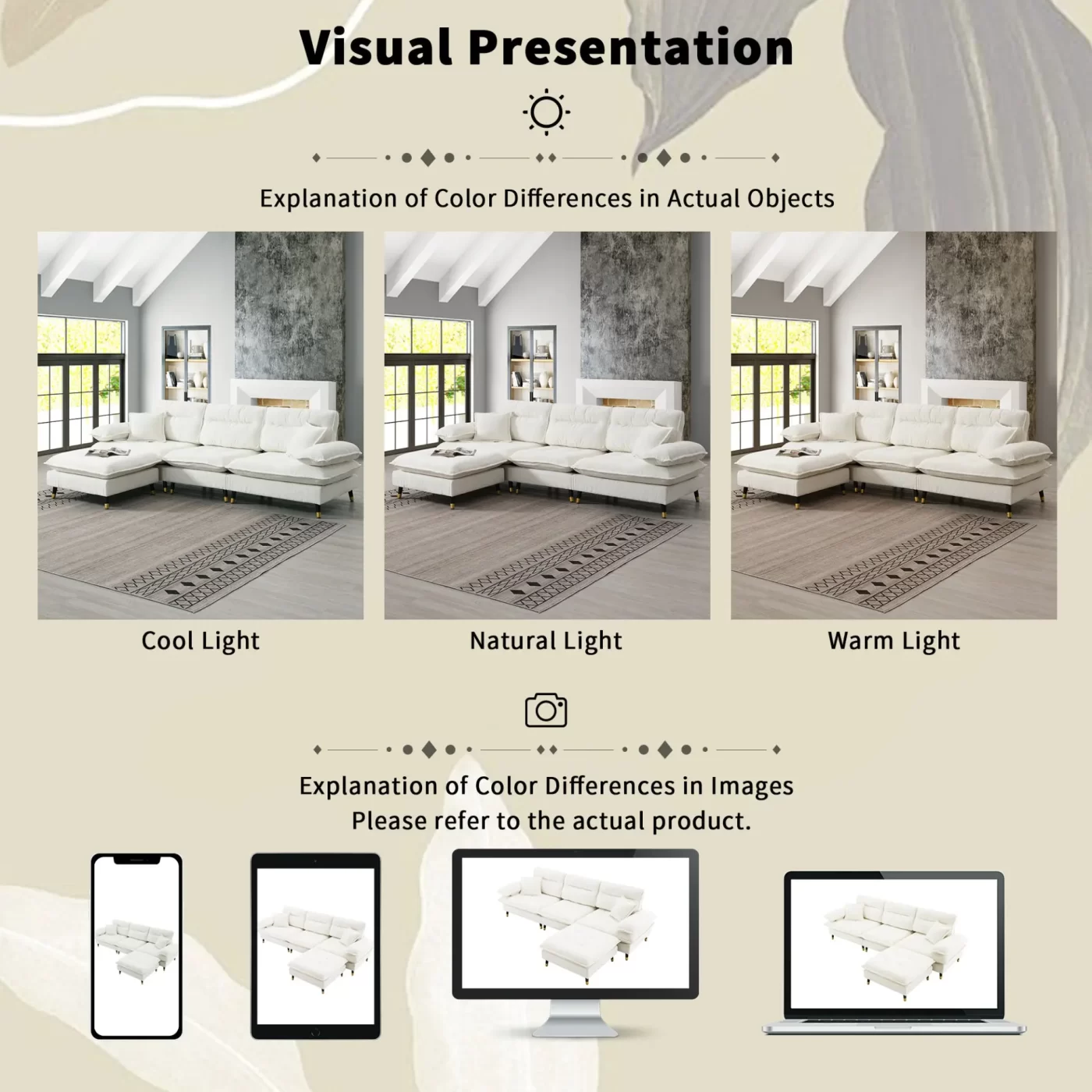 106*66.5" L shaped Convertible Sectional Sofa,4 Seat Tufted Couch Set with Two-tone Adjust Legs,Cloud Chenille Fabric,Movable Ottoman for Living Room, Apartment,Office,3 Colors