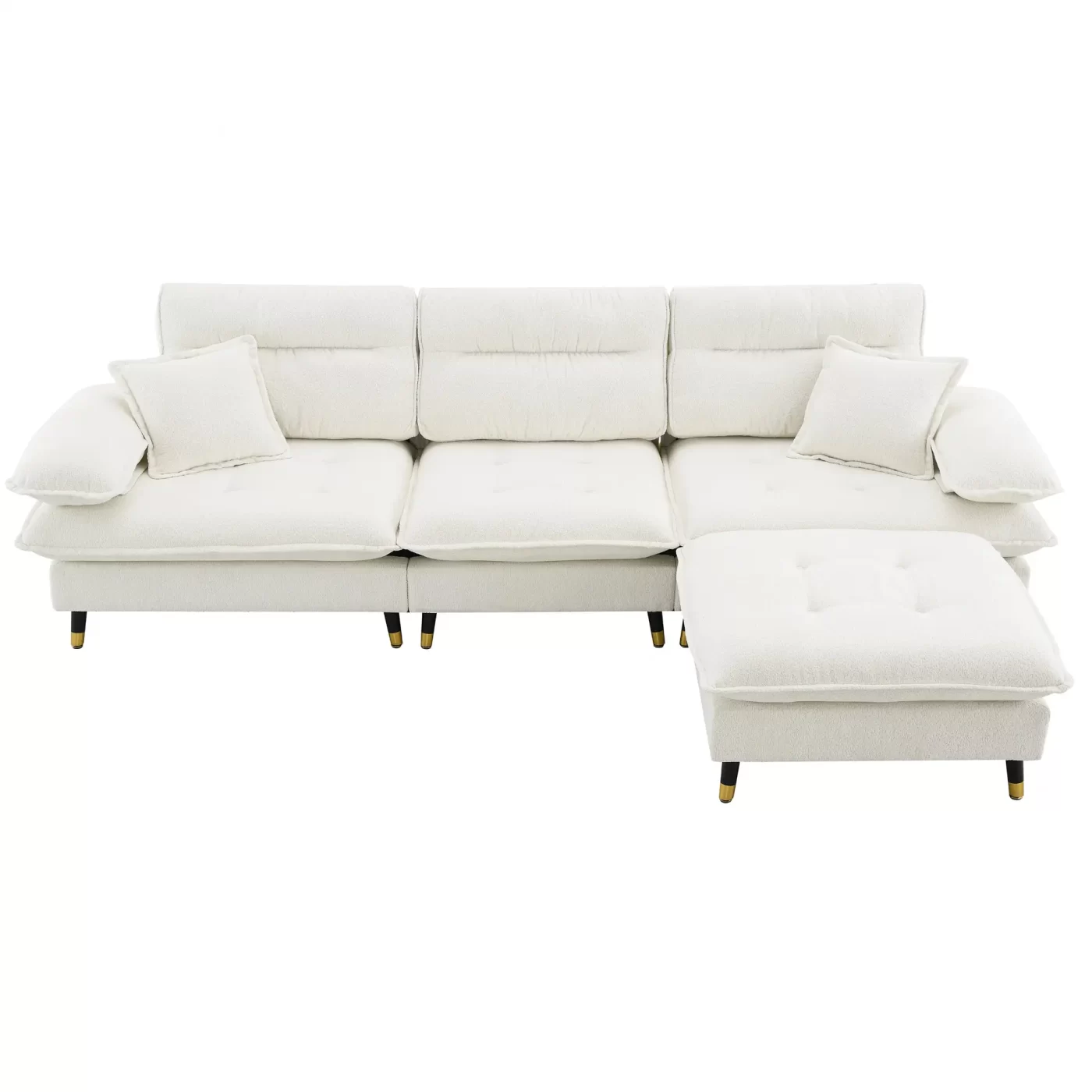 106*66.5" L shaped Convertible Sectional Sofa,4 Seat Tufted Couch Set with Two-tone Adjust Legs,Cloud Chenille Fabric,Movable Ottoman for Living Room, Apartment,Office,3 Colors