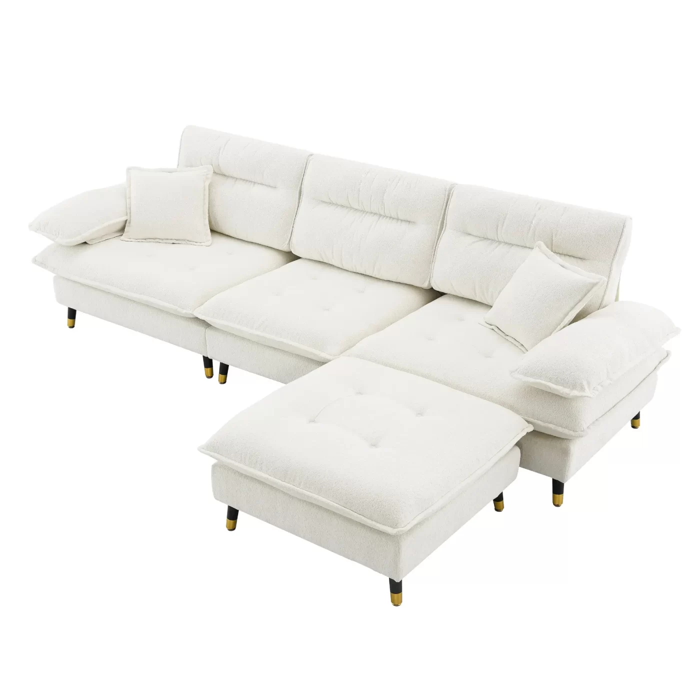 106*66.5" L shaped Convertible Sectional Sofa,4 Seat Tufted Couch Set with Two-tone Adjust Legs,Cloud Chenille Fabric,Movable Ottoman for Living Room, Apartment,Office,3 Colors