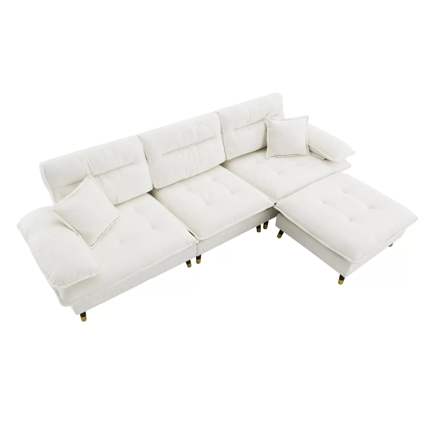 106*66.5" L shaped Convertible Sectional Sofa,4 Seat Tufted Couch Set with Two-tone Adjust Legs,Cloud Chenille Fabric,Movable Ottoman for Living Room, Apartment,Office,3 Colors