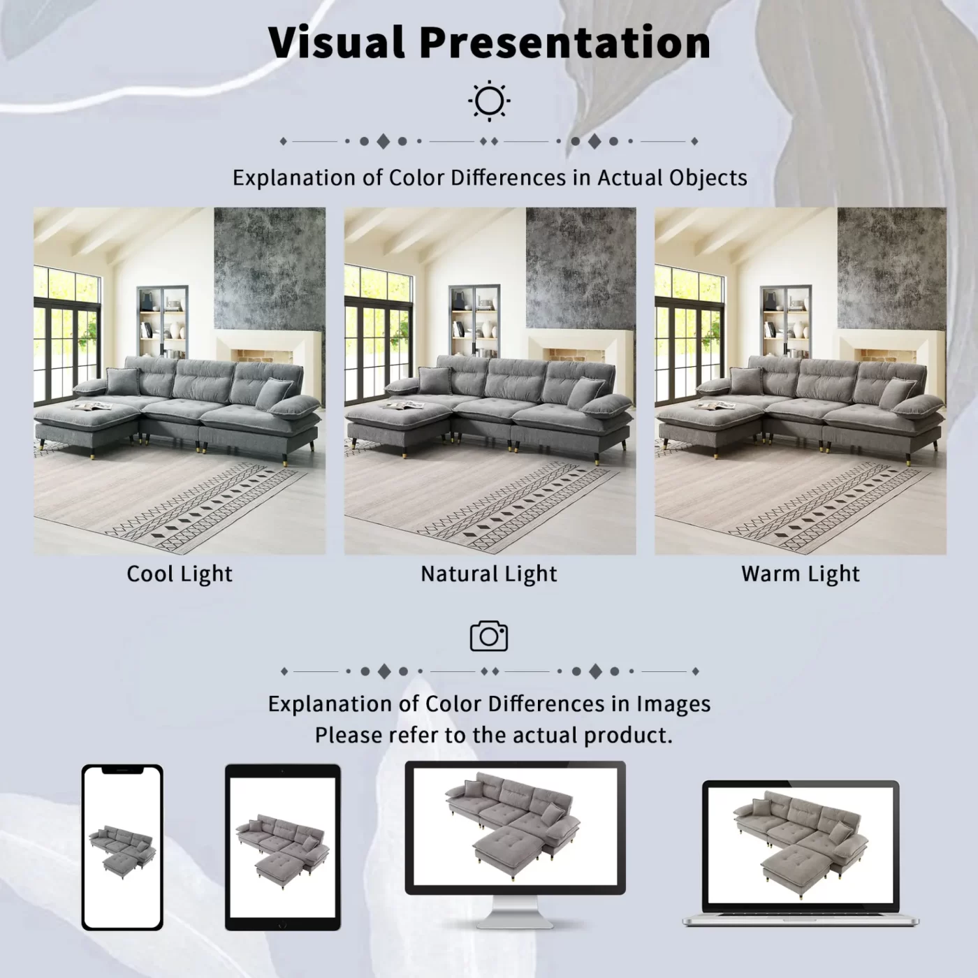 106*66.5" L shaped Convertible Sectional Sofa,4 Seat Tufted Couch Set with Two-tone Adjust Legs,Cloud Chenille Fabric,Movable Ottoman for Living Room, Apartment,Office,3 Colors