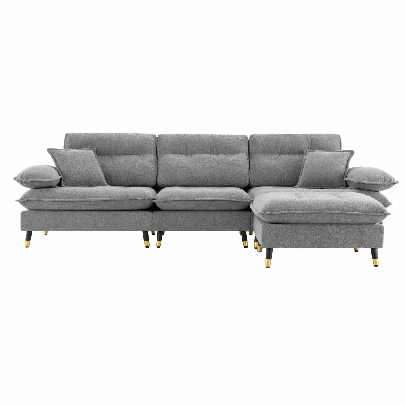106*66.5" L shaped Convertible Sectional Sofa,4 Seat Tufted Couch Set with Two-tone Adjust Legs,Cloud Chenille Fabric,Movable Ottoman for Living Room, Apartment,Office,3 Colors