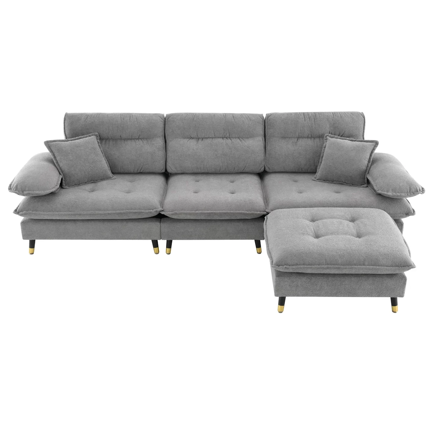 106*66.5" L shaped Convertible Sectional Sofa,4 Seat Tufted Couch Set with Two-tone Adjust Legs,Cloud Chenille Fabric,Movable Ottoman for Living Room, Apartment,Office,3 Colors