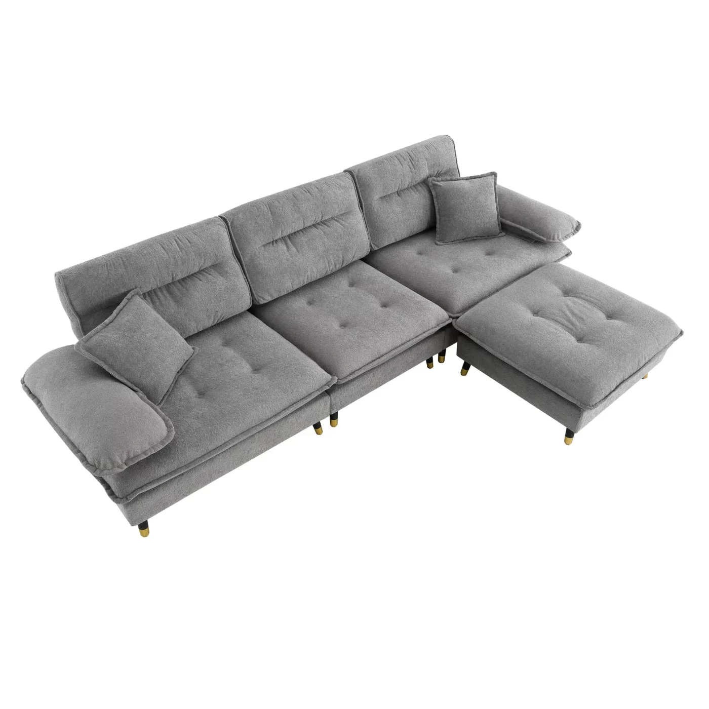 106*66.5" L shaped Convertible Sectional Sofa,4 Seat Tufted Couch Set with Two-tone Adjust Legs,Cloud Chenille Fabric,Movable Ottoman for Living Room, Apartment,Office,3 Colors