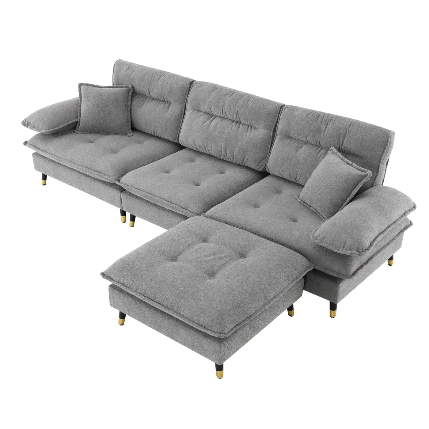 106*66.5" L shaped Convertible Sectional Sofa,4 Seat Tufted Couch Set with Two-tone Adjust Legs,Cloud Chenille Fabric,Movable Ottoman for Living Room, Apartment,Office,3 Colors