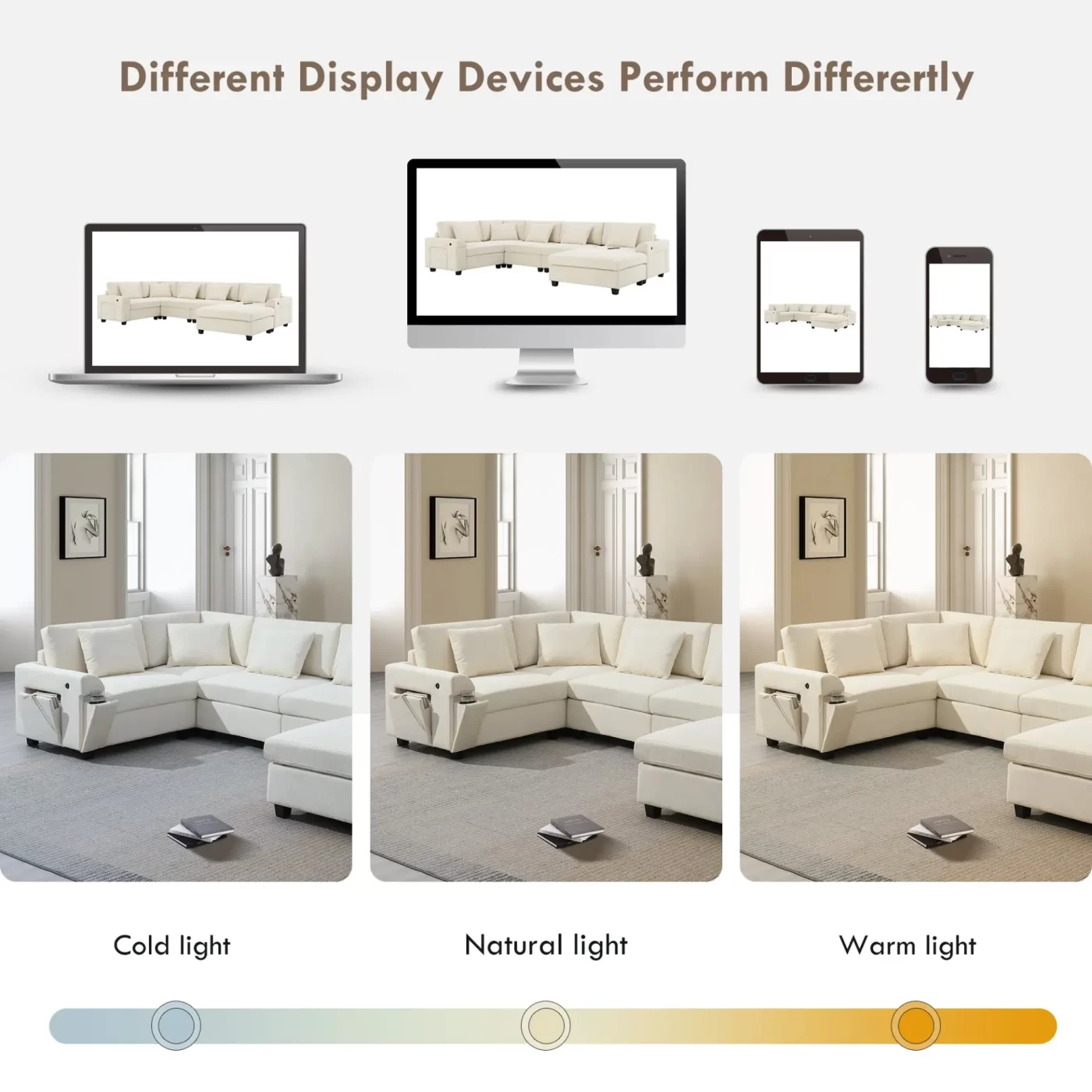 128*67" U Shaped Sectional Sofa,6 Seat Chenille Couch Set with Oversized Ottoman,Hidden Armrest Storage and Cup Holders,USB Charging Ports,Wide Seat Sofa for Living Room,Apartment,2 Colors