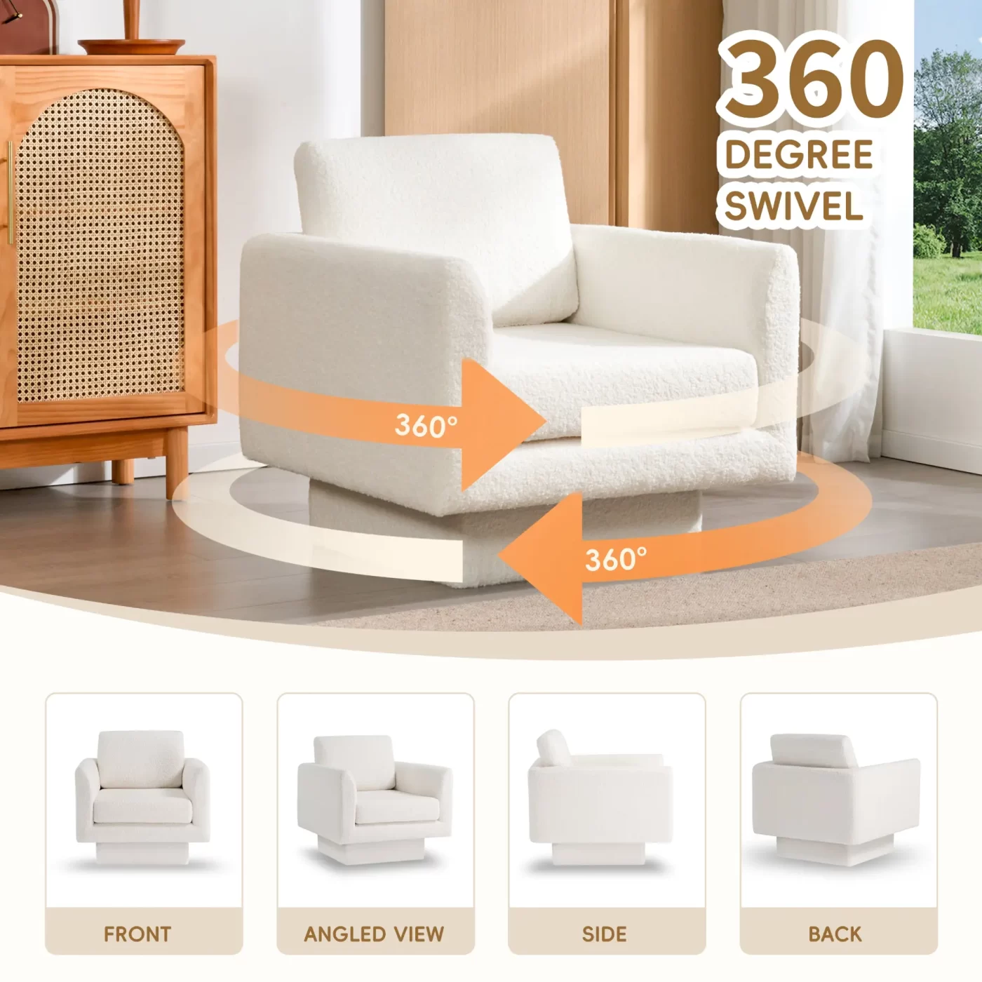 360 Modern Swivel Accent Chair,30" W Teddy Sherpa Round Armchair,Thick Padded Single Lounge Sofa,Upholstered Comfy Barrel Chair,Reading Club Chair for Living Room,Nursery,Bedroom,4 Colors