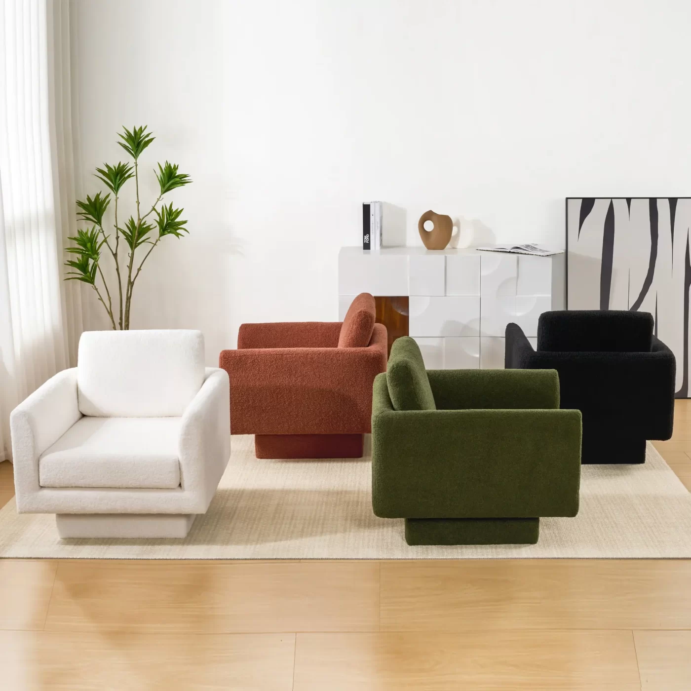 360 Modern Swivel Accent Chair,30" W Teddy Sherpa Round Armchair,Thick Padded Single Lounge Sofa,Upholstered Comfy Barrel Chair,Reading Club Chair for Living Room,Nursery,Bedroom,4 Colors