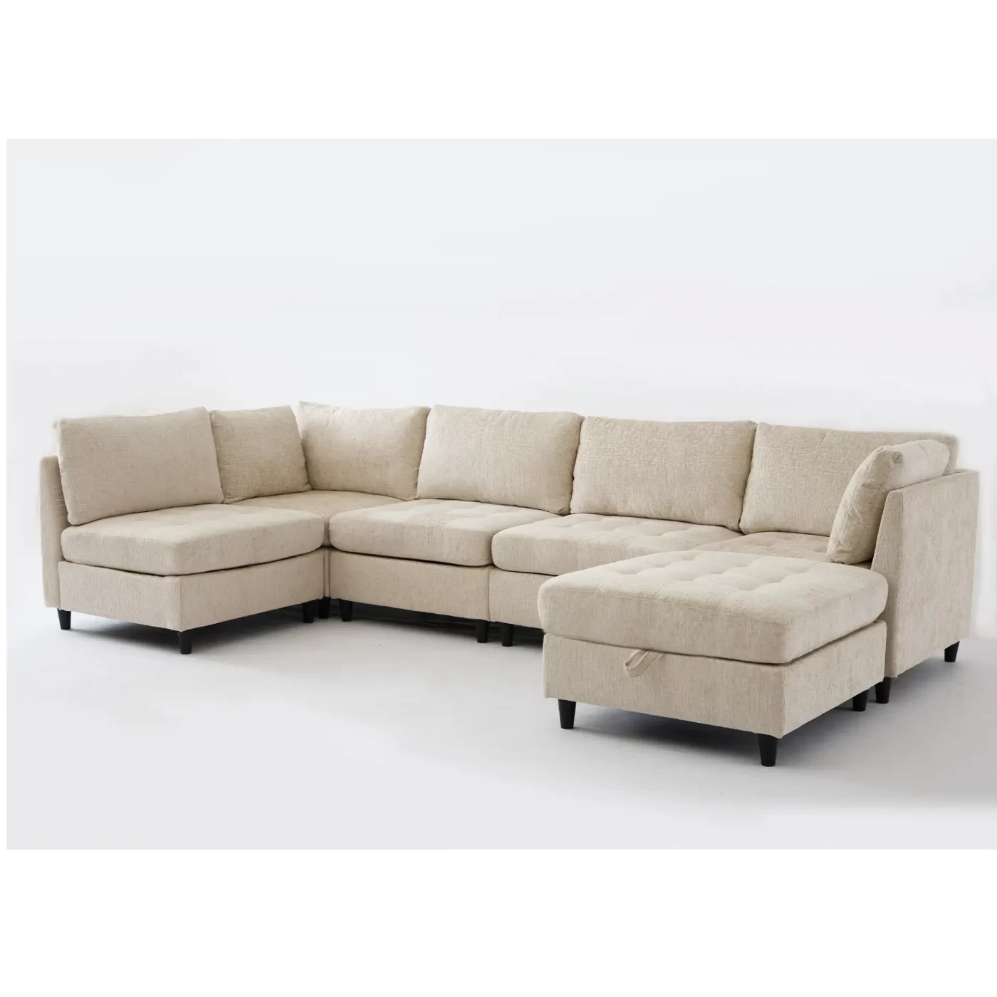 Modular Sectional Couch with Storage Ottoman, U Shaped Sofa, Storage Ottoman,Minimalist ,Convertible Modular Sofa,Chenille ,Upholstered,6 Seat,Living Room, Beige
