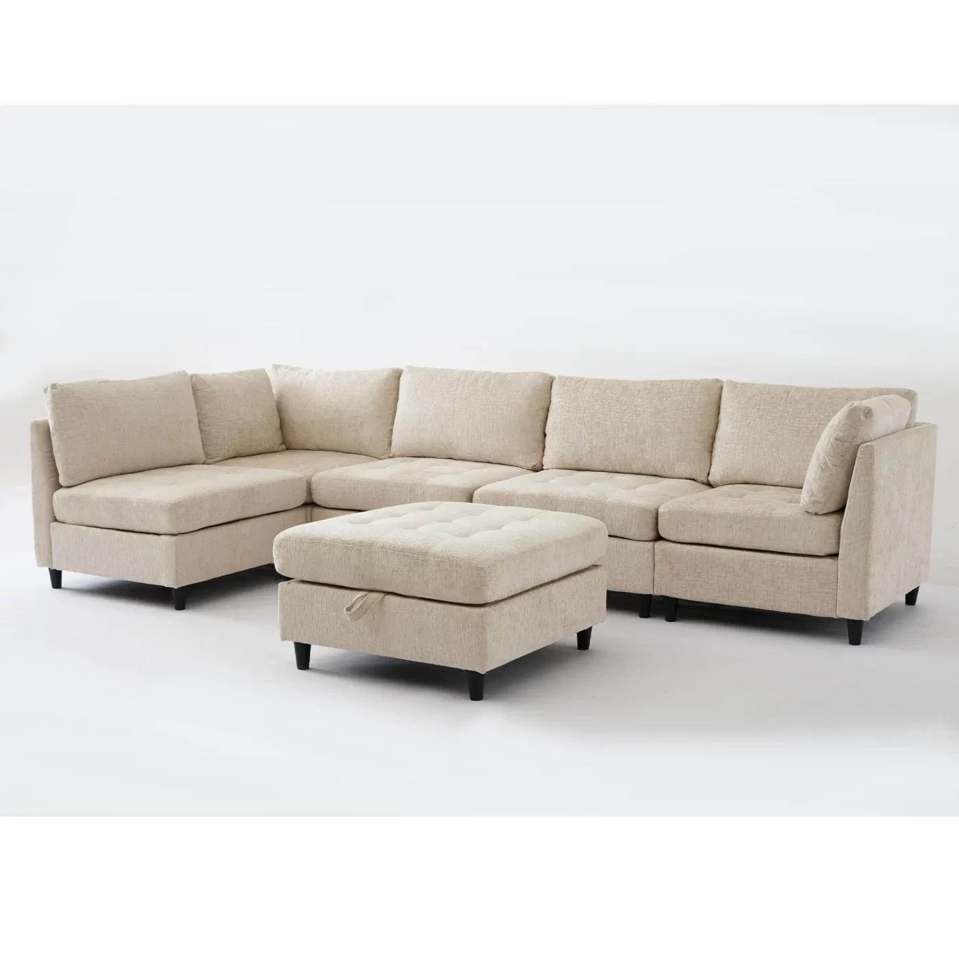 Modular Sectional Couch with Storage Ottoman, U Shaped Sofa, Storage Ottoman,Minimalist ,Convertible Modular Sofa,Chenille ,Upholstered,6 Seat,Living Room, Beige
