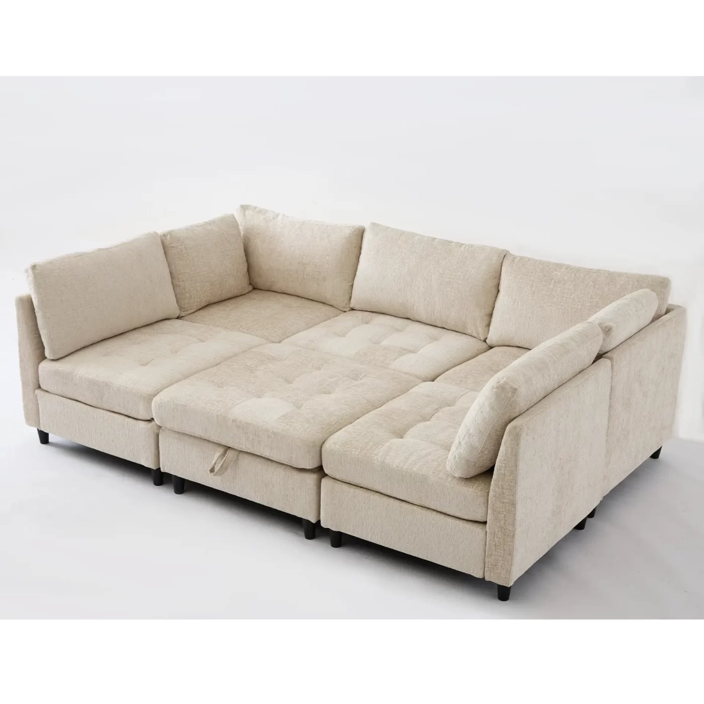 Modular Sectional Couch with Storage Ottoman, U Shaped Sofa, Storage Ottoman,Minimalist ,Convertible Modular Sofa,Chenille ,Upholstered,6 Seat,Living Room, Beige