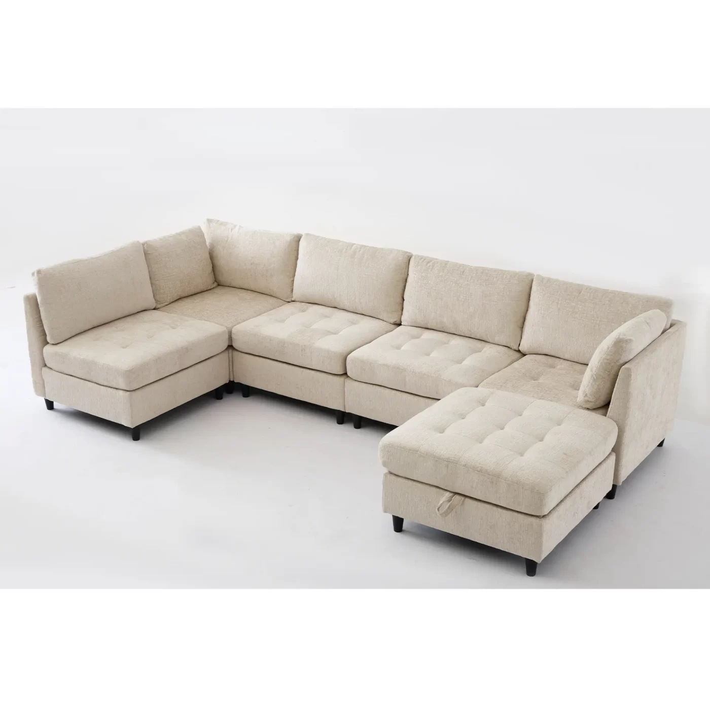 Modular Sectional Couch with Storage Ottoman, U Shaped Sofa, Storage Ottoman,Minimalist ,Convertible Modular Sofa,Chenille ,Upholstered,6 Seat,Living Room, Beige