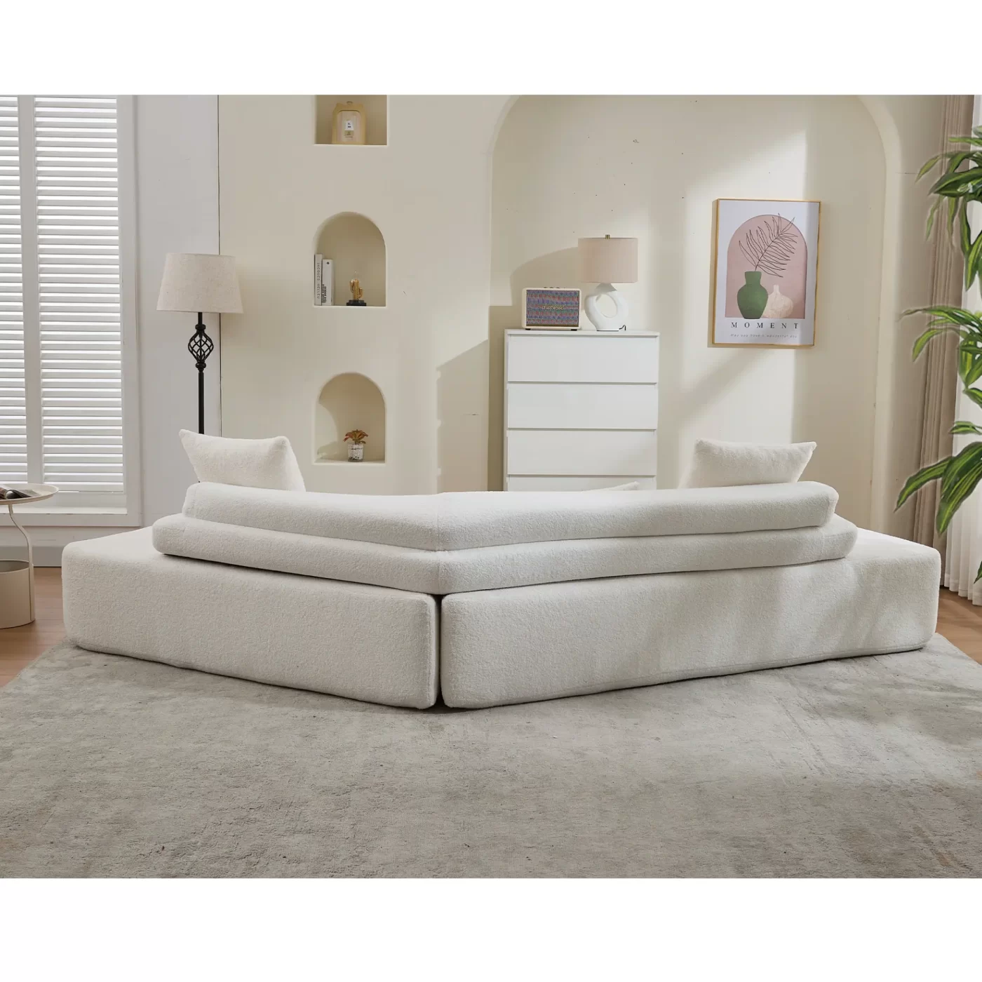 128"Minimalist Cloud Sectional Couch ,Modern Couches ,4-Seater ,No Assembly,Two modular sofa,Boucle Teddy Fabric, upholstered , anti-wrinkle fabric, Beige