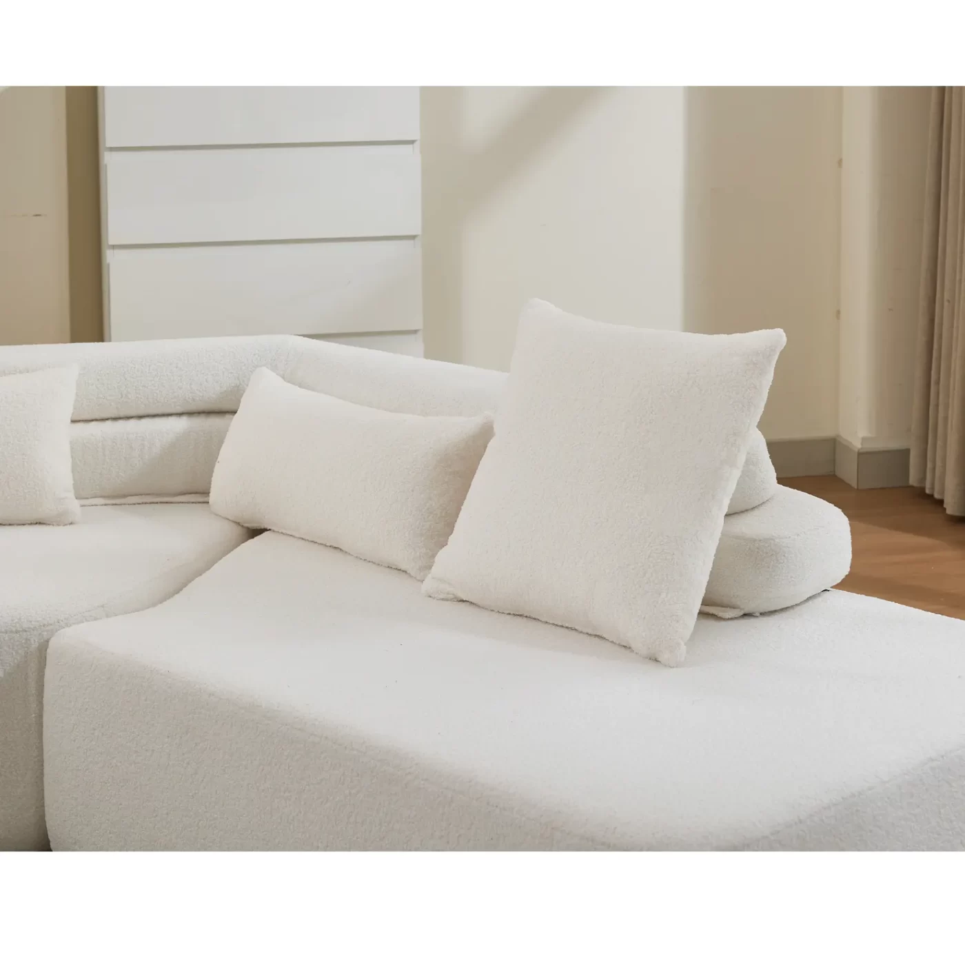 128"Minimalist Cloud Sectional Couch ,Modern Couches ,4-Seater ,No Assembly,Two modular sofa,Boucle Teddy Fabric, upholstered , anti-wrinkle fabric, Beige