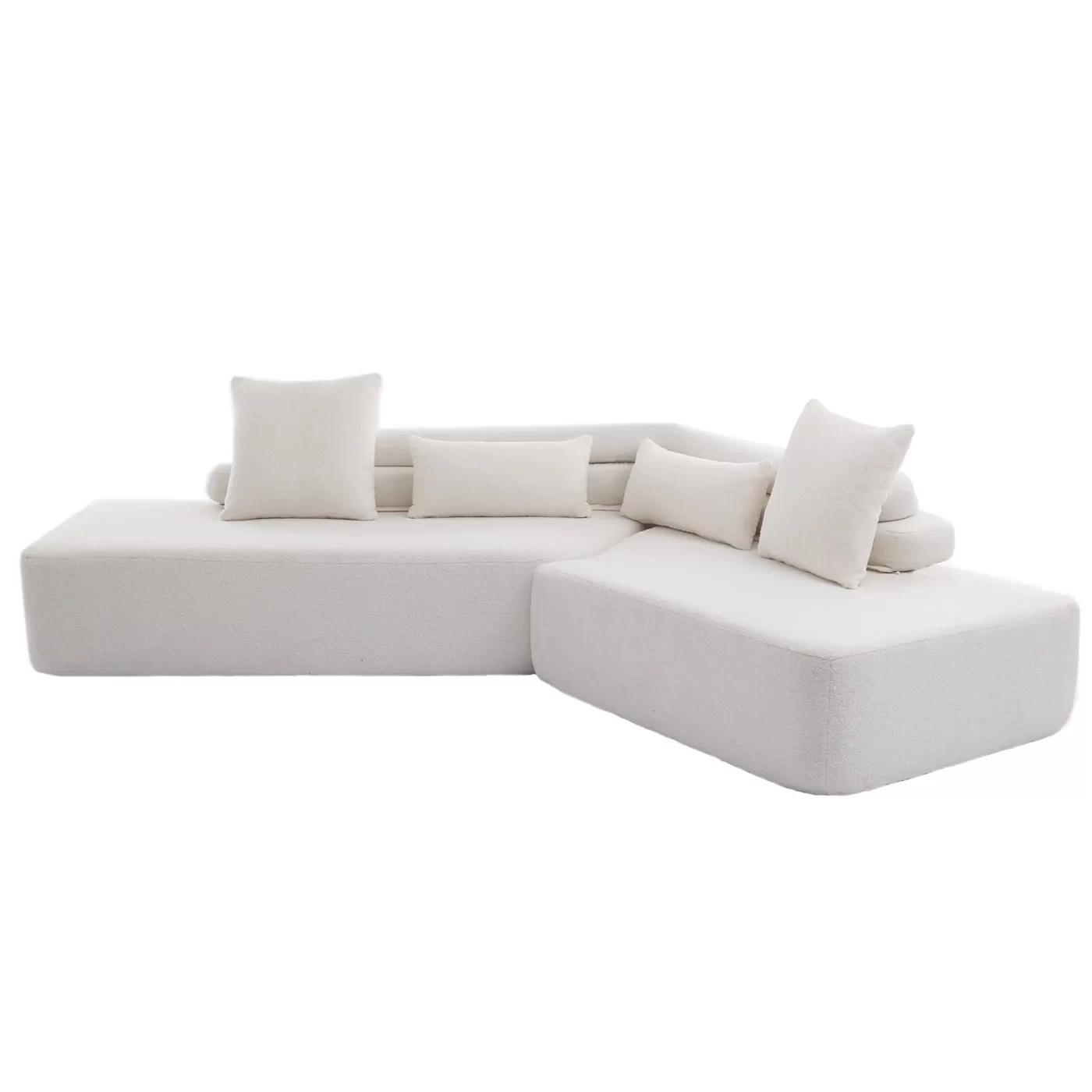 128"Minimalist Cloud Sectional Couch ,Modern Couches ,4-Seater ,No Assembly,Two modular sofa,Boucle Teddy Fabric, upholstered , anti-wrinkle fabric, Beige