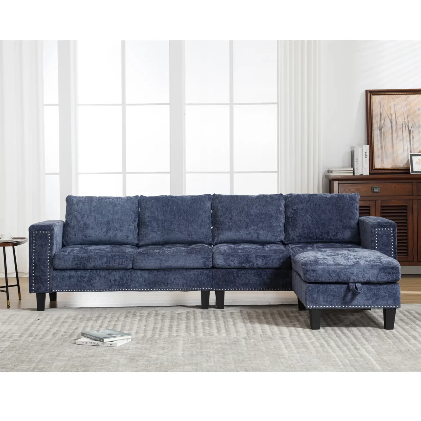5 Seat Modular Sofa,with Storage Ottoman, Convertible Sectional Sofa, L Shaped Couch , Reversible Chaise ,Riveted sofa,Chenille, Blue
