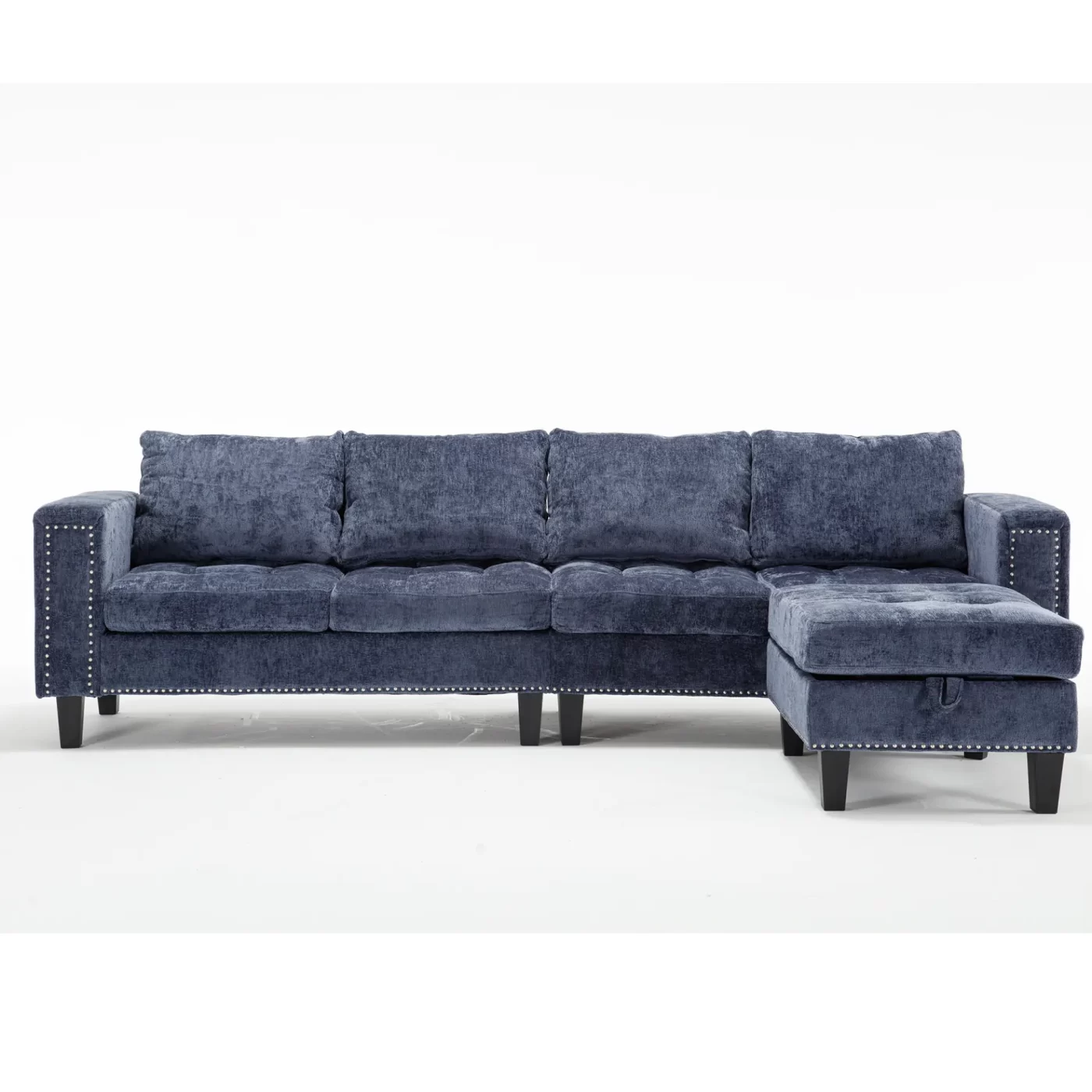 5 Seat Modular Sofa,with Storage Ottoman, Convertible Sectional Sofa, L Shaped Couch , Reversible Chaise ,Riveted sofa,Chenille, Blue