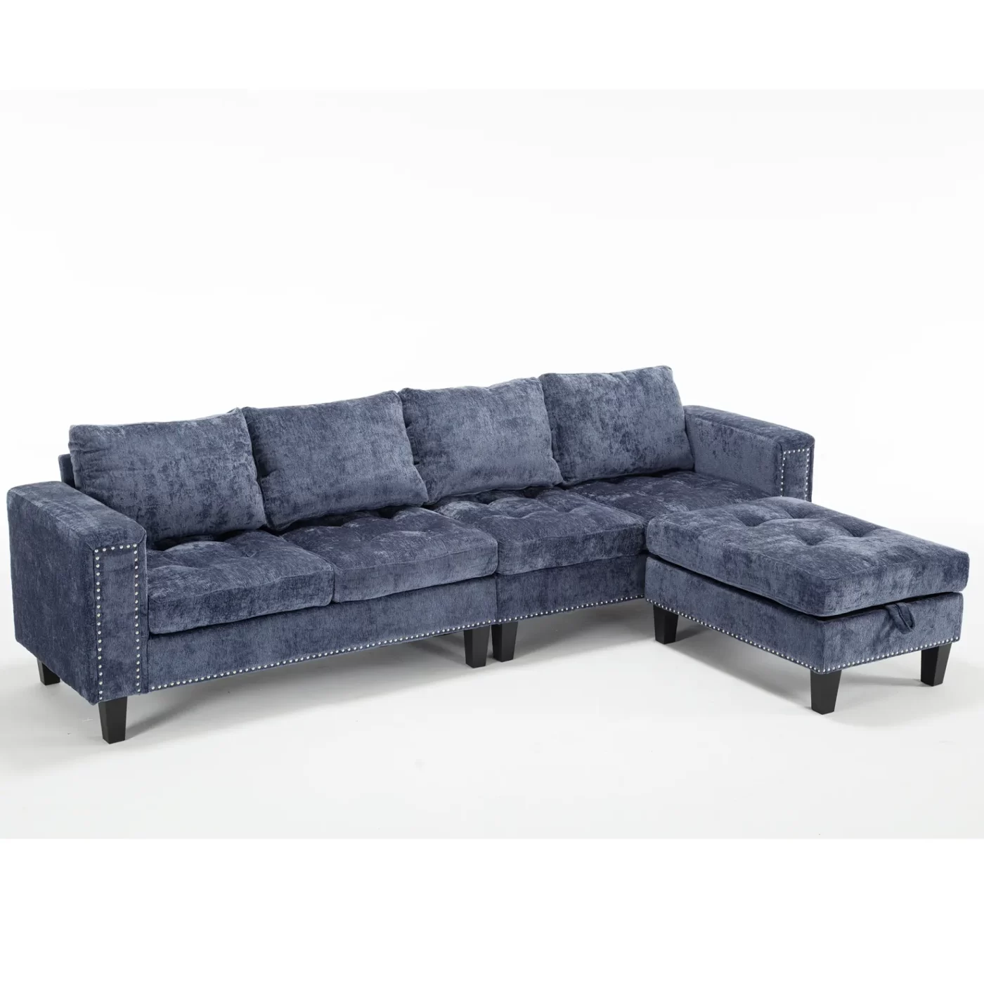 5 Seat Modular Sofa,with Storage Ottoman, Convertible Sectional Sofa, L Shaped Couch , Reversible Chaise ,Riveted sofa,Chenille, Blue