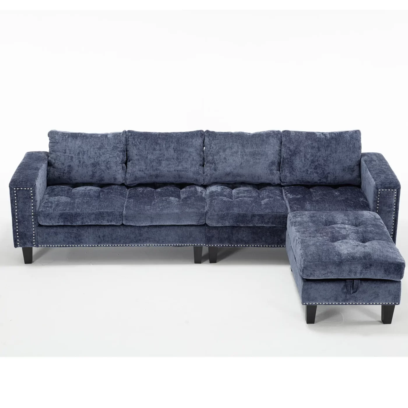 5 Seat Modular Sofa,with Storage Ottoman, Convertible Sectional Sofa, L Shaped Couch , Reversible Chaise ,Riveted sofa,Chenille, Blue