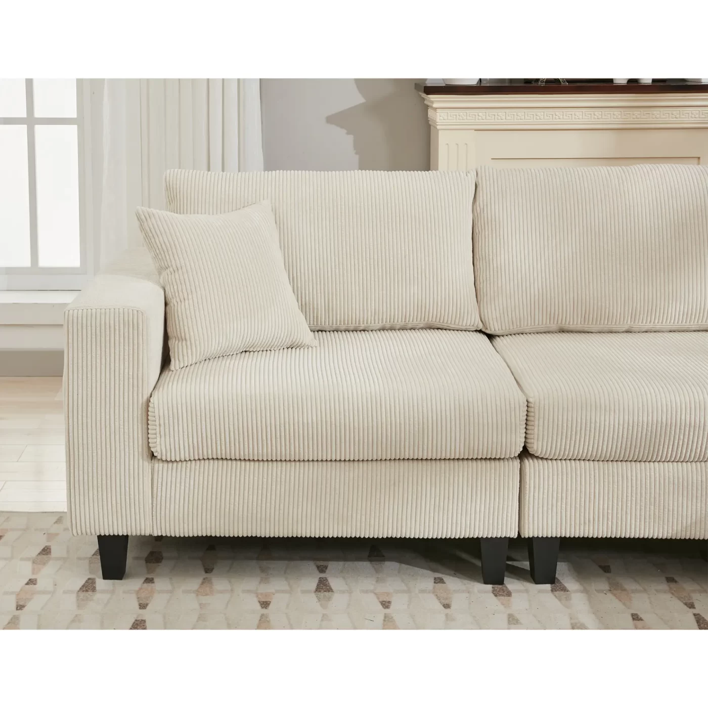 Oversized Modular Sectional Sofa Set, L Shaped Couch,Corduroy ,Upholstered,Deep Seat,,5 Seat,5 Throw pillow and 6 back cushion,Living Room, Apartment ,Beige