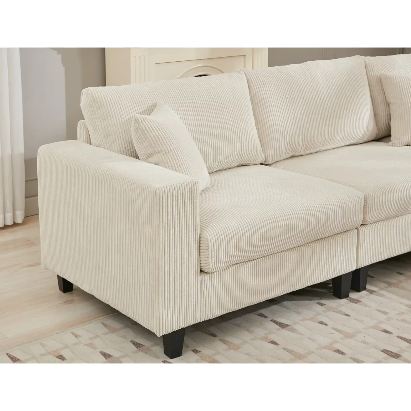 Oversized Modular Sectional Sofa Set, L Shaped Couch,Corduroy ,Upholstered,Deep Seat,,5 Seat,5 Throw pillow and 6 back cushion,Living Room, Apartment ,Beige