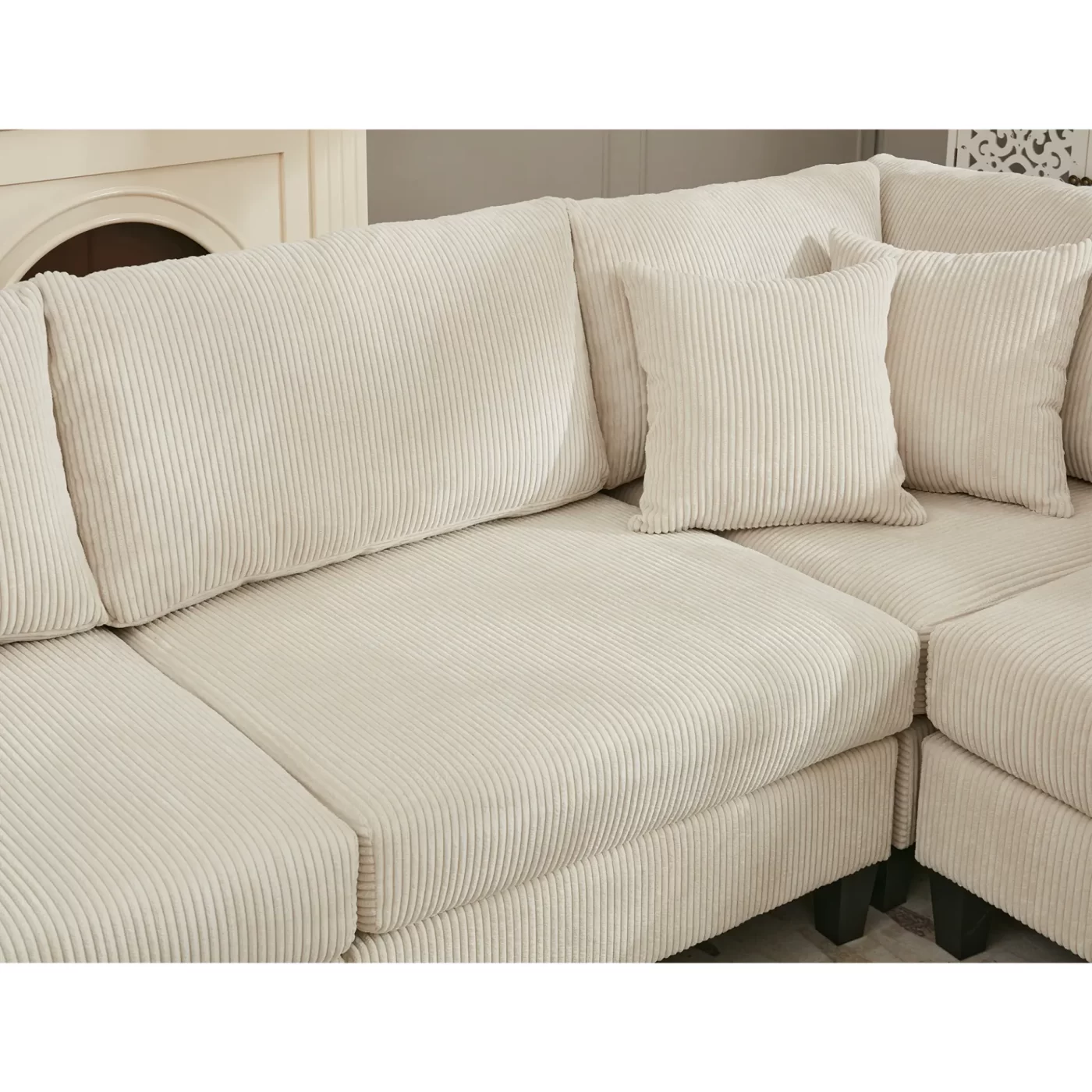 Oversized Modular Sectional Sofa Set, L Shaped Couch,Corduroy ,Upholstered,Deep Seat,,5 Seat,5 Throw pillow and 6 back cushion,Living Room, Apartment ,Beige