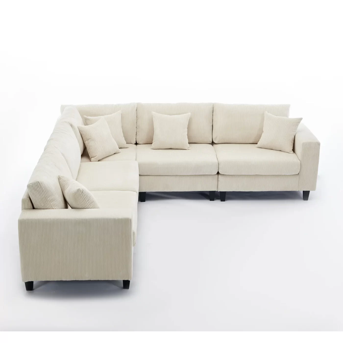 Oversized Modular Sectional Sofa Set, L Shaped Couch,Corduroy ,Upholstered,Deep Seat,,5 Seat,5 Throw pillow and 6 back cushion,Living Room, Apartment ,Beige