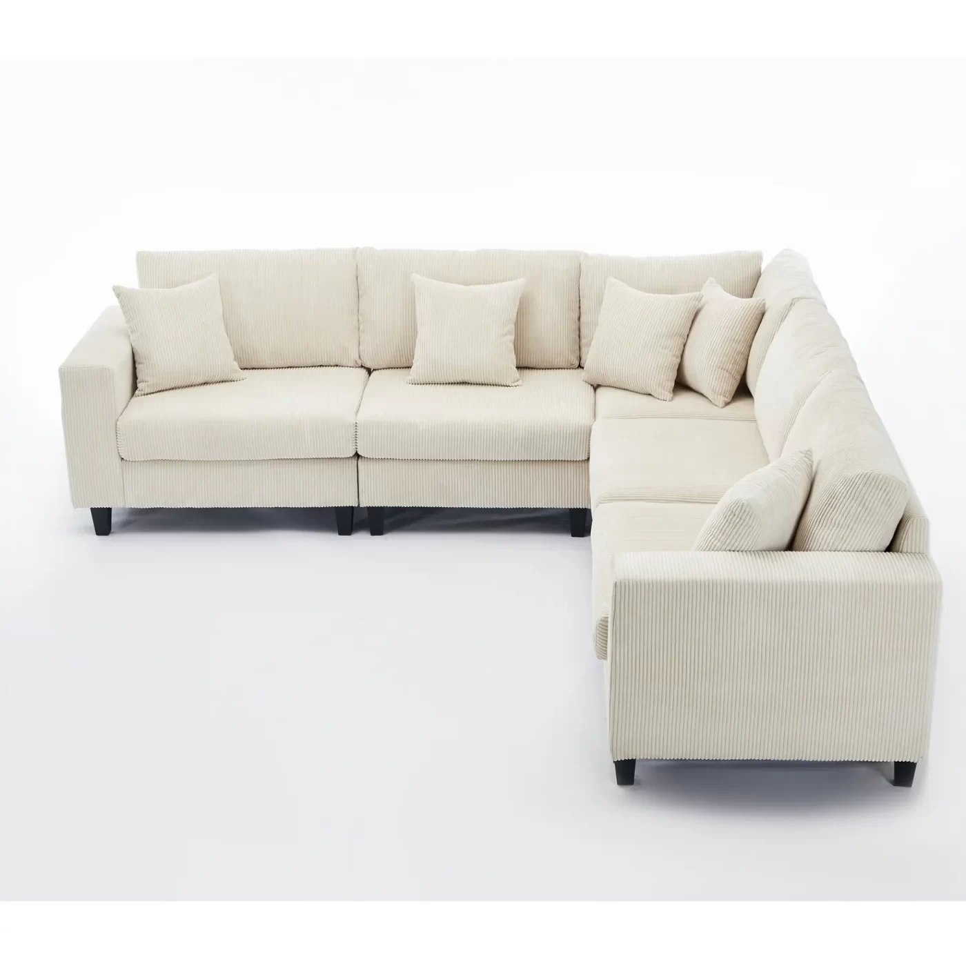 Oversized Modular Sectional Sofa Set, L Shaped Couch,Corduroy ,Upholstered,Deep Seat,,5 Seat,5 Throw pillow and 6 back cushion,Living Room, Apartment ,Beige